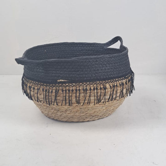 African Artisan Tasseled Tribal  Basket 30cm