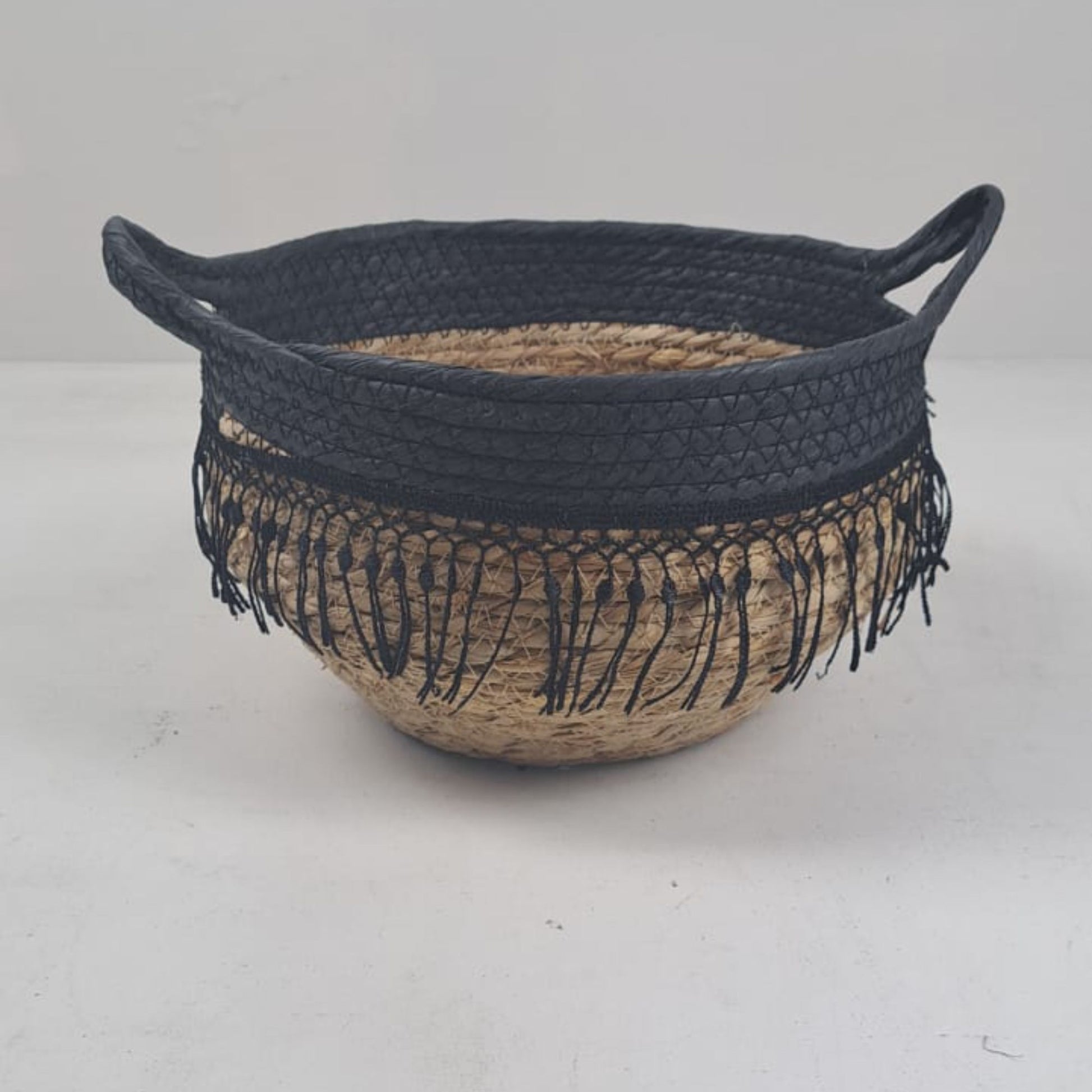 African Tasseled Tribal Handmade Basket 24cm