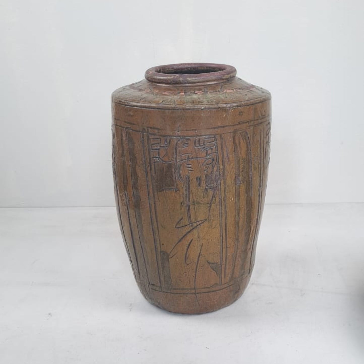 Rare Vintage Antique Glazed Pottery Vase- Engraved