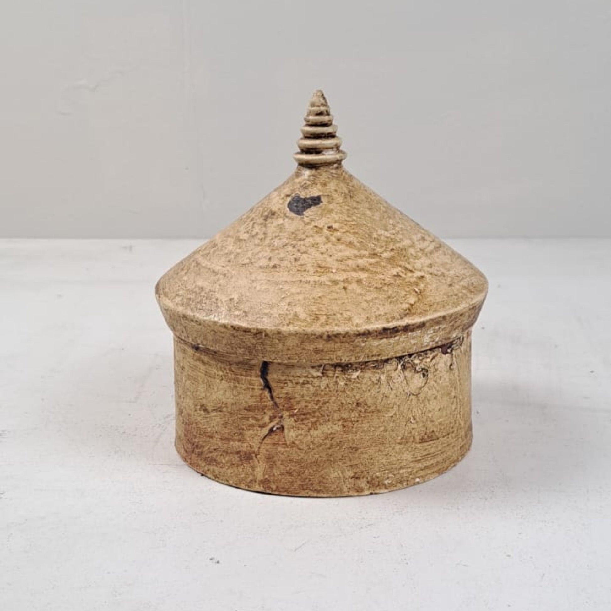 Vintage Lidded Wooden Box from Tibet