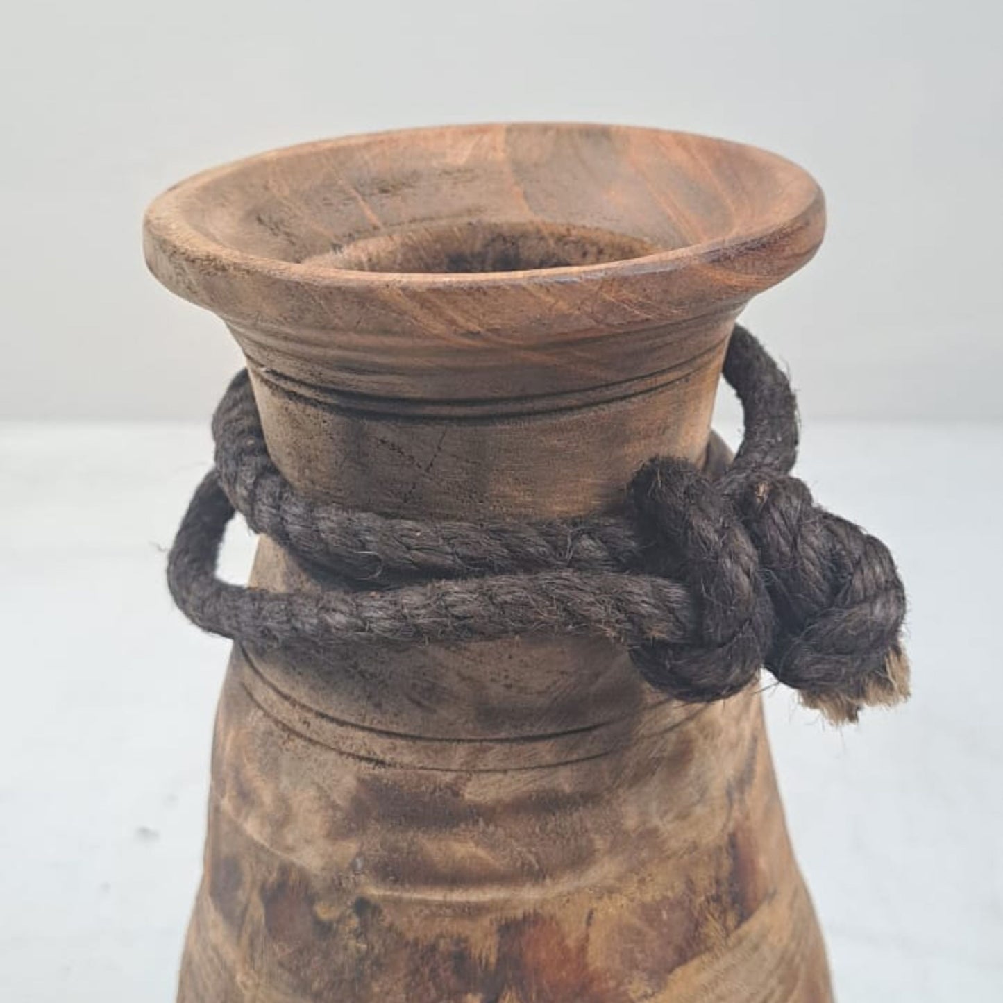 Antique Wooden Himachal Pot  - Rope detail