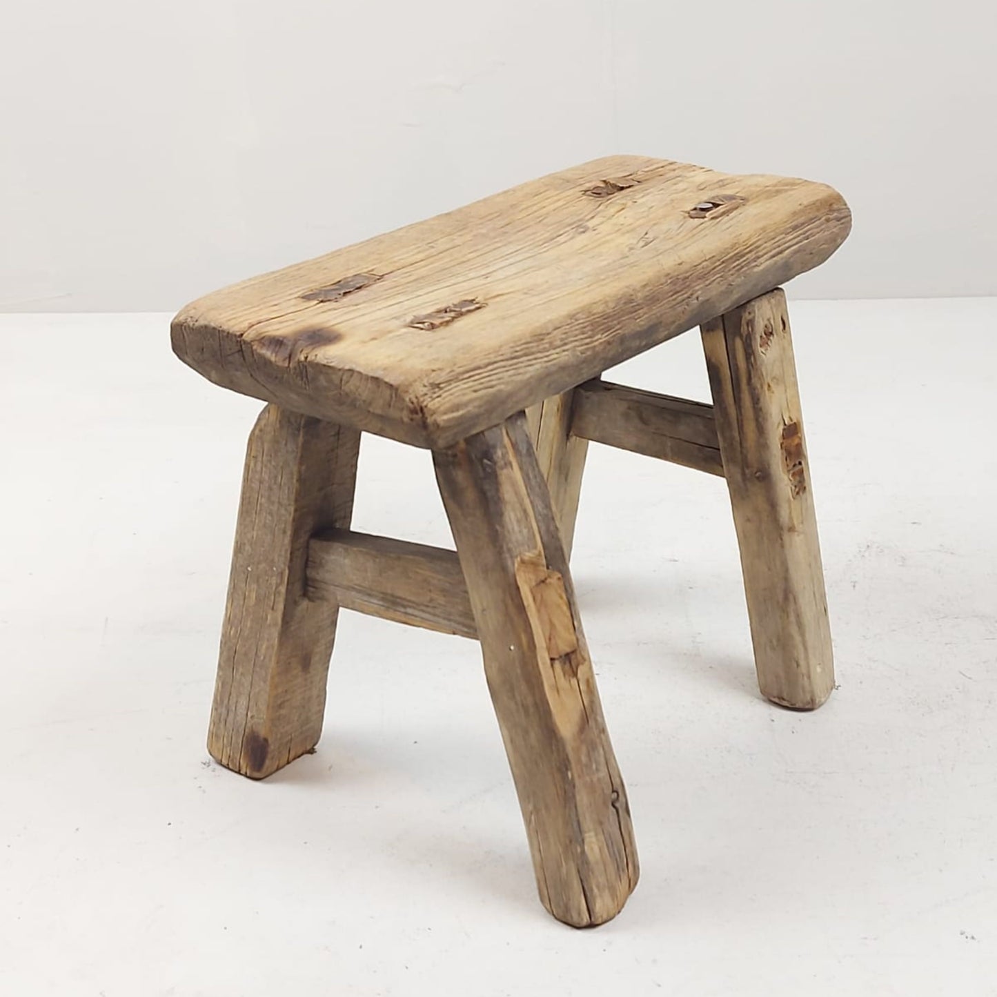 Vintage Chinese Milking Stool - Handcrafted Elmwood