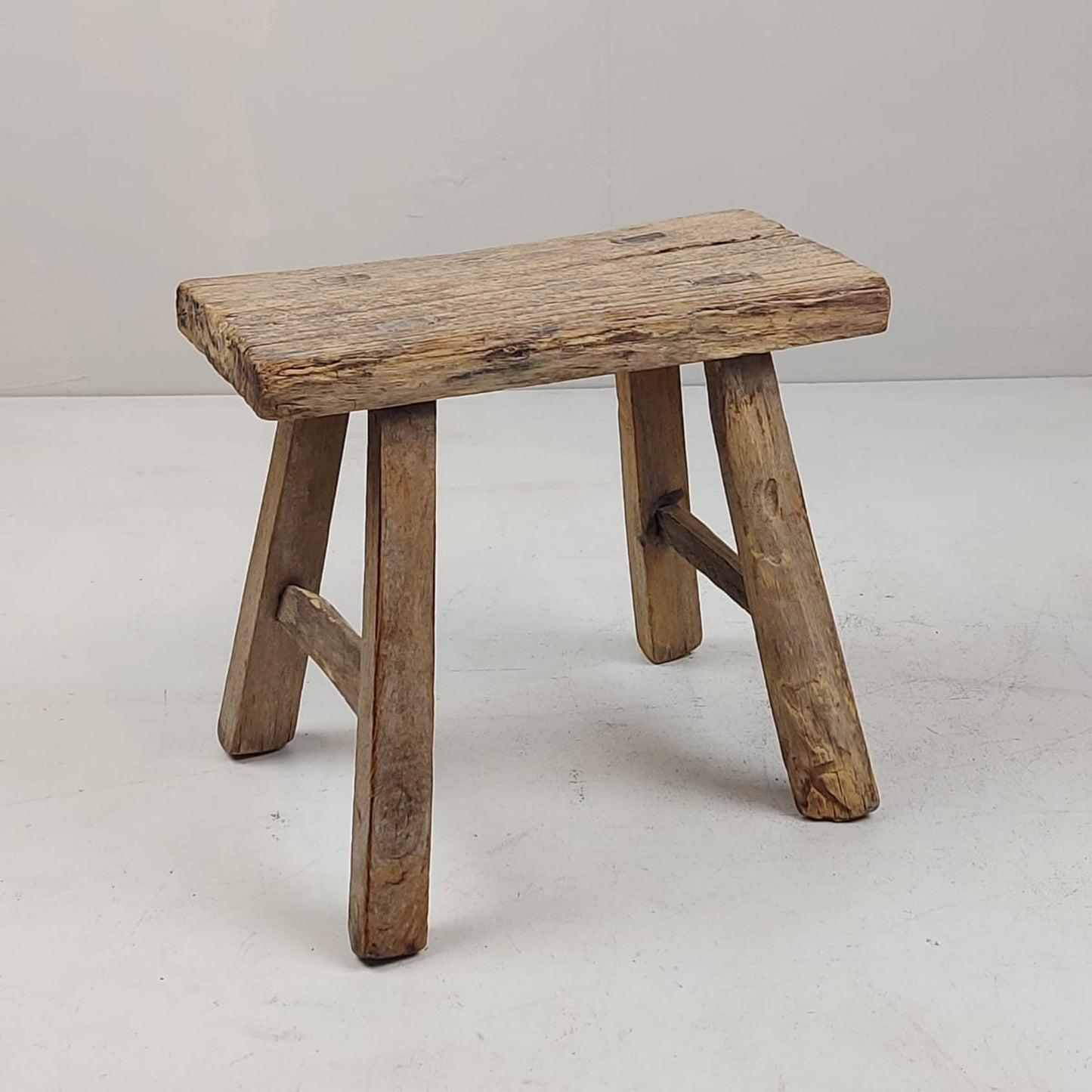 Vintage Chinese Milking Stool - Handcrafted Elmwood