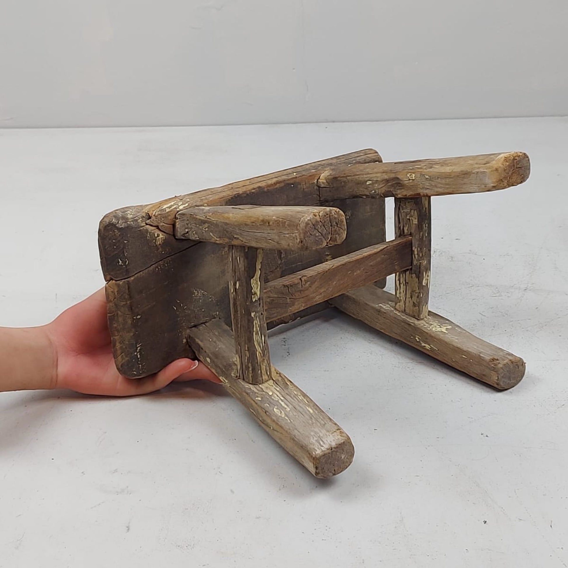 Vintage Chinese Milking Stool - Handcrafted Elmwood