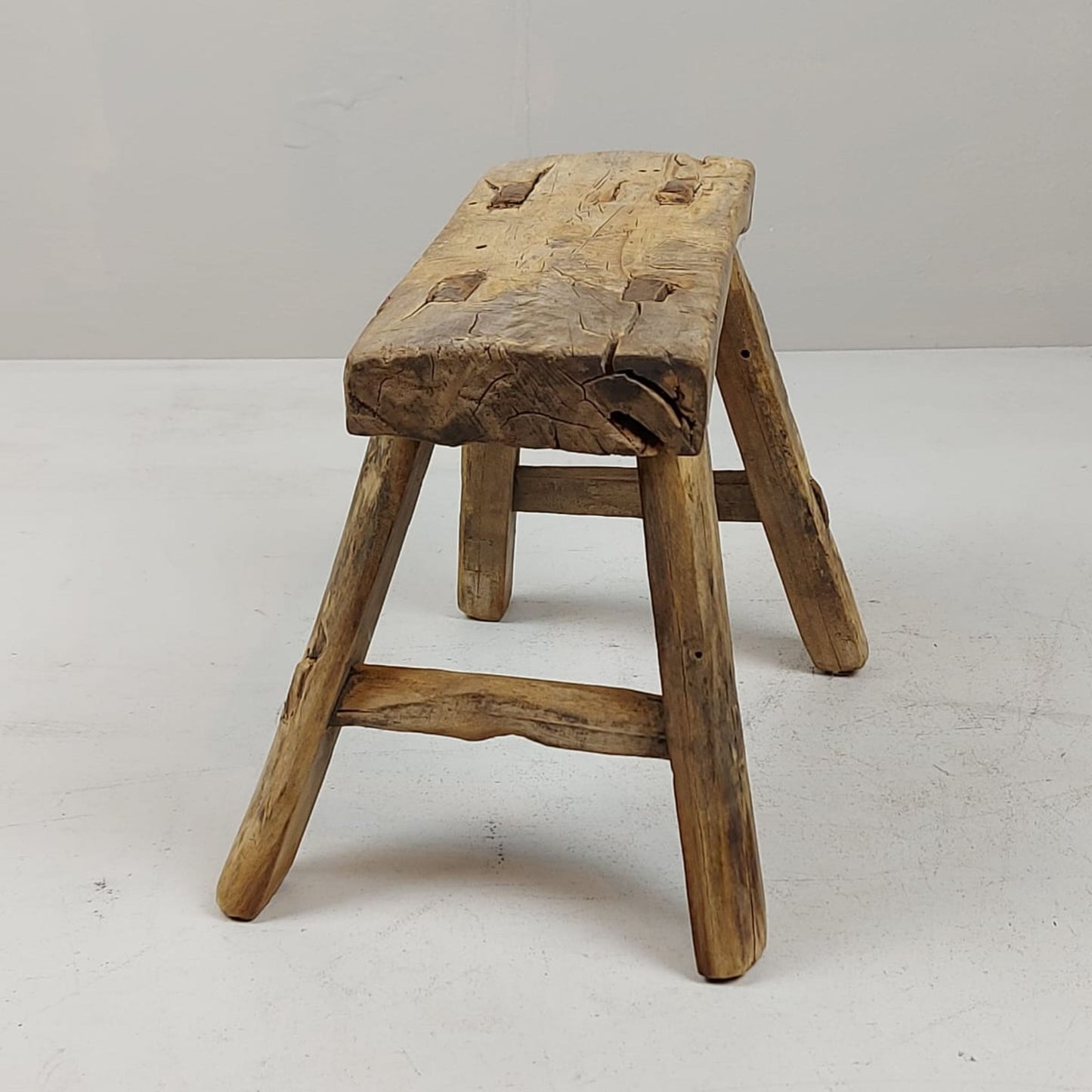 Vintage Chinese Milking Stool - Handcrafted Elmwood