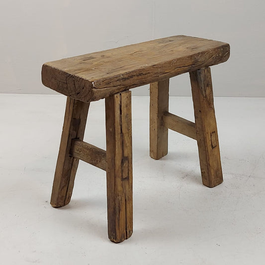 Vintage Chinese Milking Stool - Handcrafted Elmwood