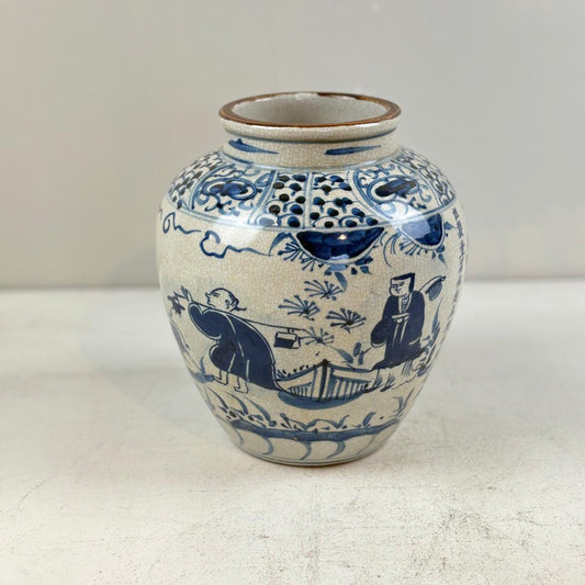 Blue & White Chinese Ginger Jar - Handcrafted Porcelain Tea Leaf Vase 