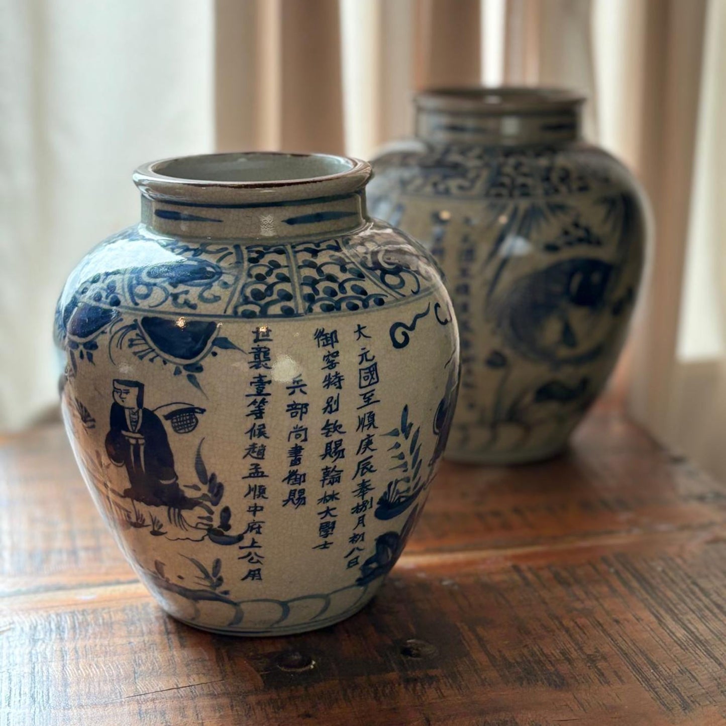 Blue & White Chinese Ginger Jar - Handcrafted Porcelain Tea Leaf Vase 