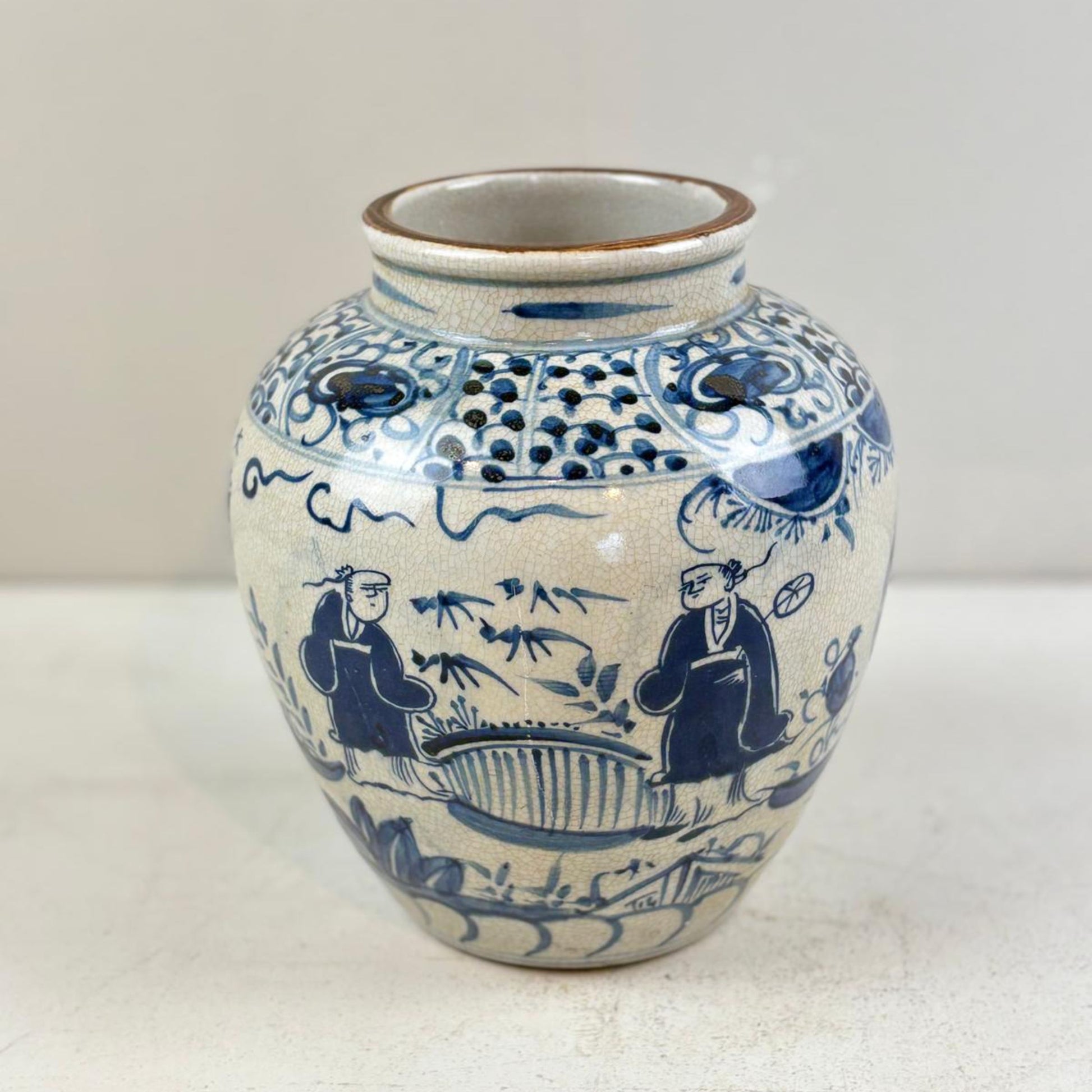 Blue & White Chinese Ginger Jar - Handcrafted Porcelain Tea Leaf Vase 