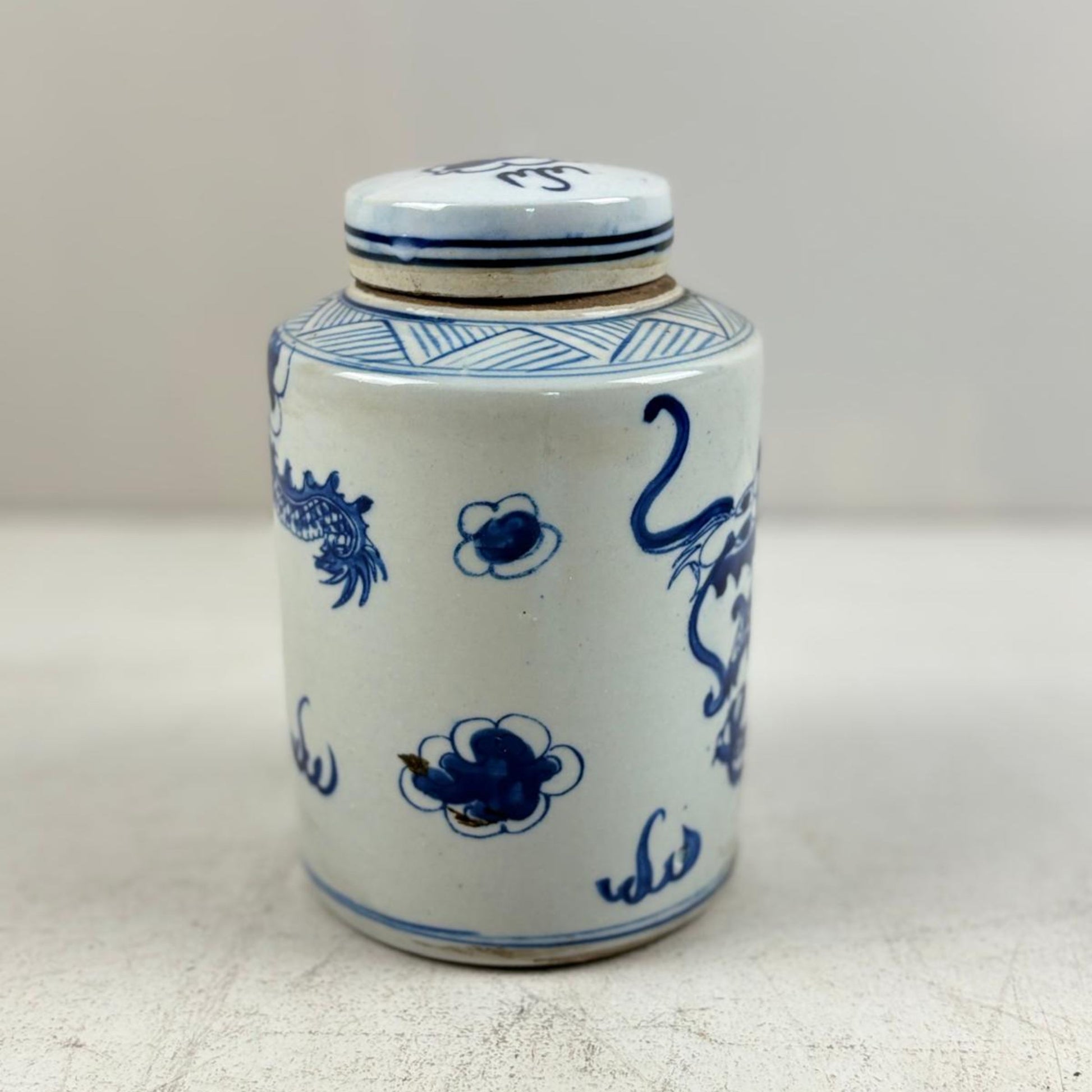 Blue and White Chinese Ginger Jar, Porcelain Tea Leaf Vase