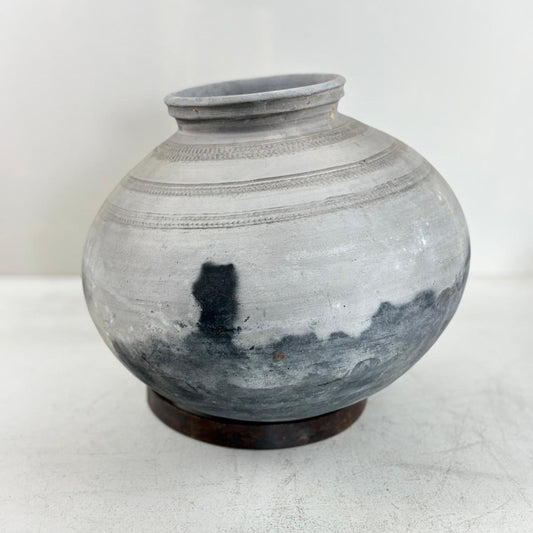 Antique African Clay Water Vessel - dark stain