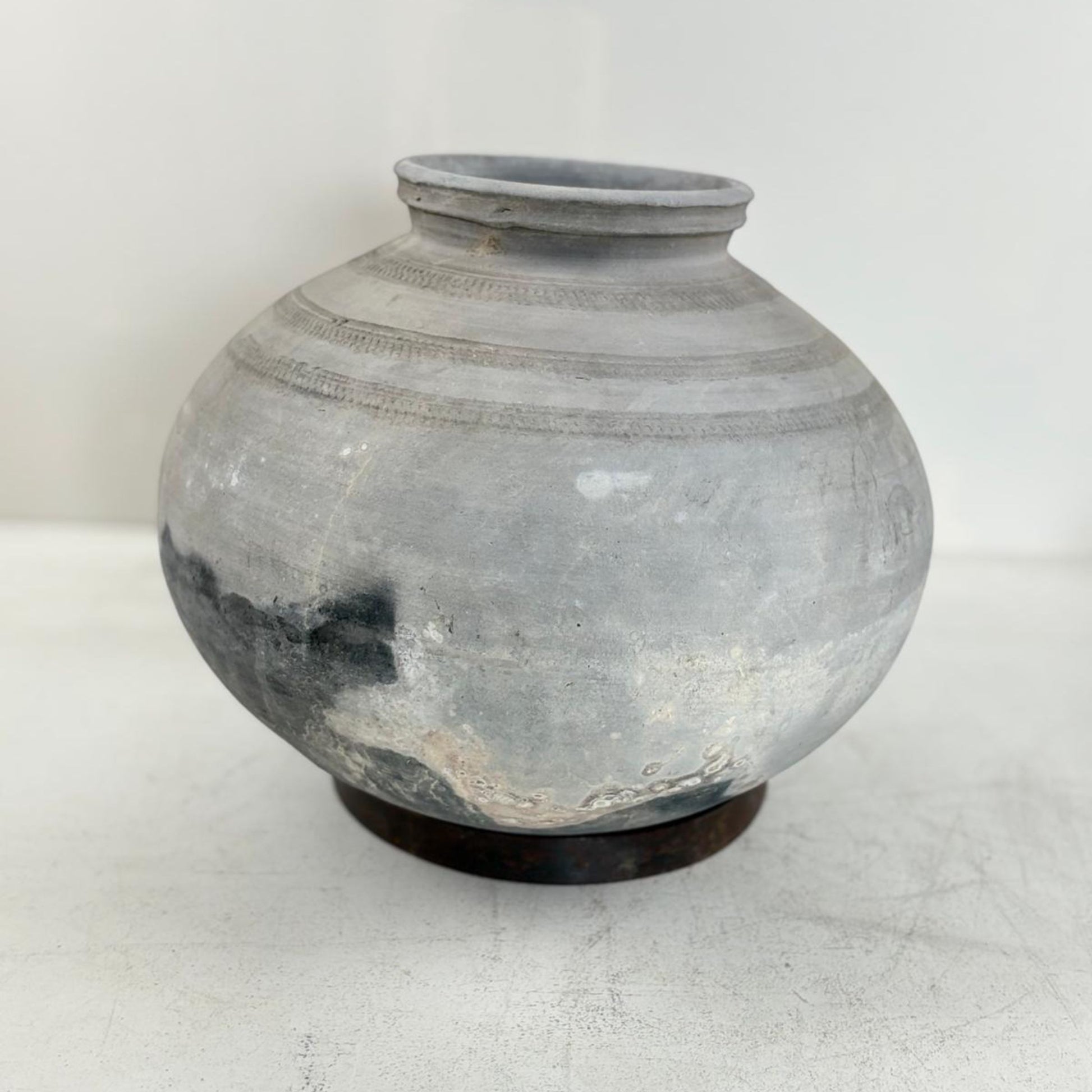 Antique African Clay Water Vessel - dark stain
