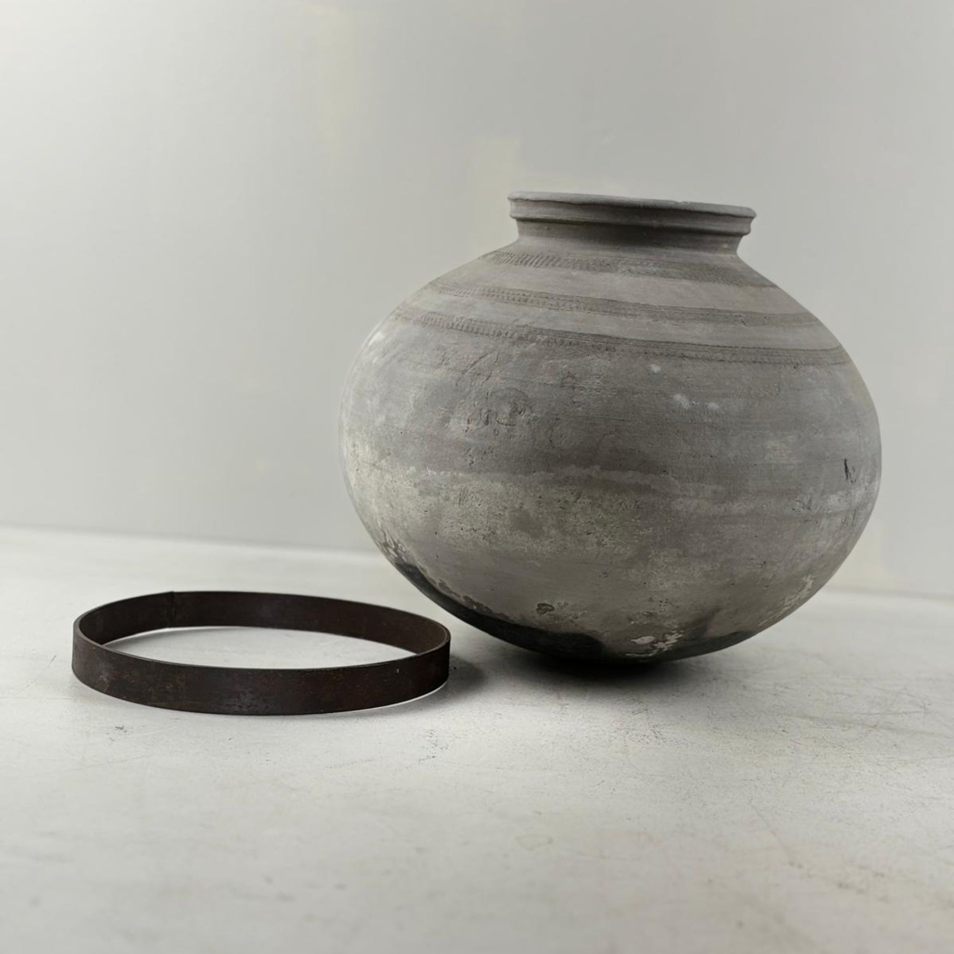 Antique African Clay Water Vessel - dark stain