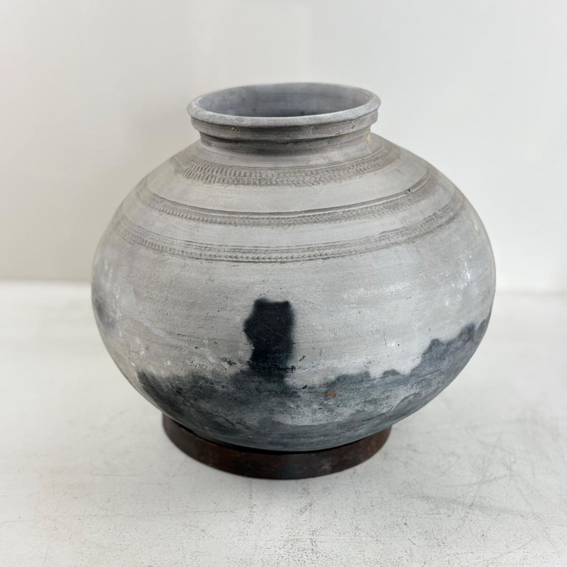 Antique African Clay Water Vessel - dark stain