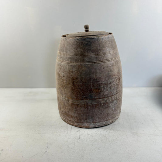 Unique Vintage Wooden Lidded Tabacco Pot - Kata, Tibet