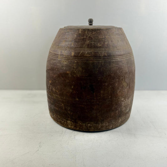 Unique Vintage Wooden Lidded Tabacco Pot - Kata, Tibet
