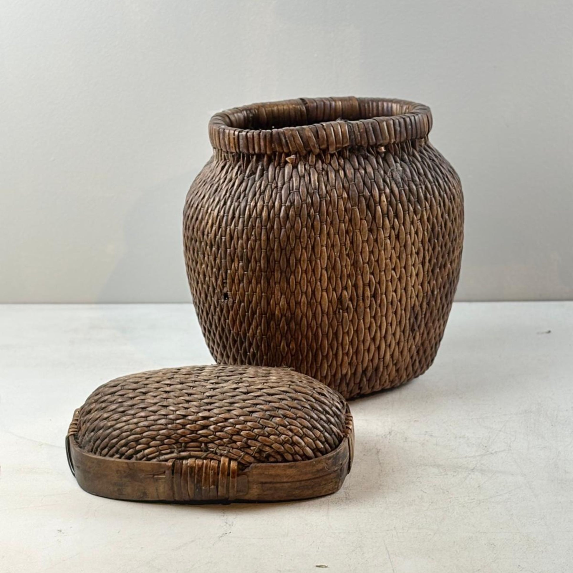 Antique Chinese Wicker & Wood Fish Basket - Shanxi, China
