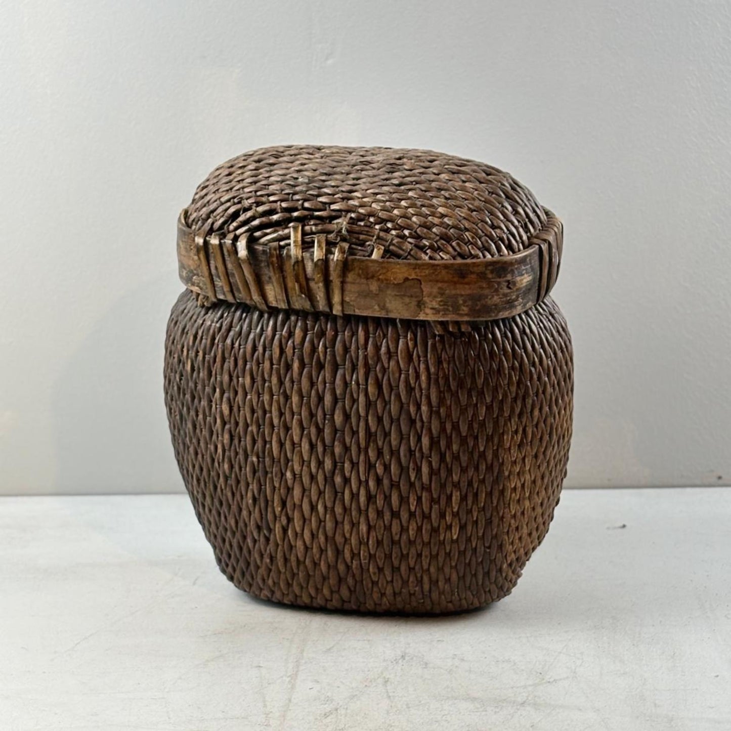 Antique Chinese Wicker & Wood Fish Basket - Shanxi, China