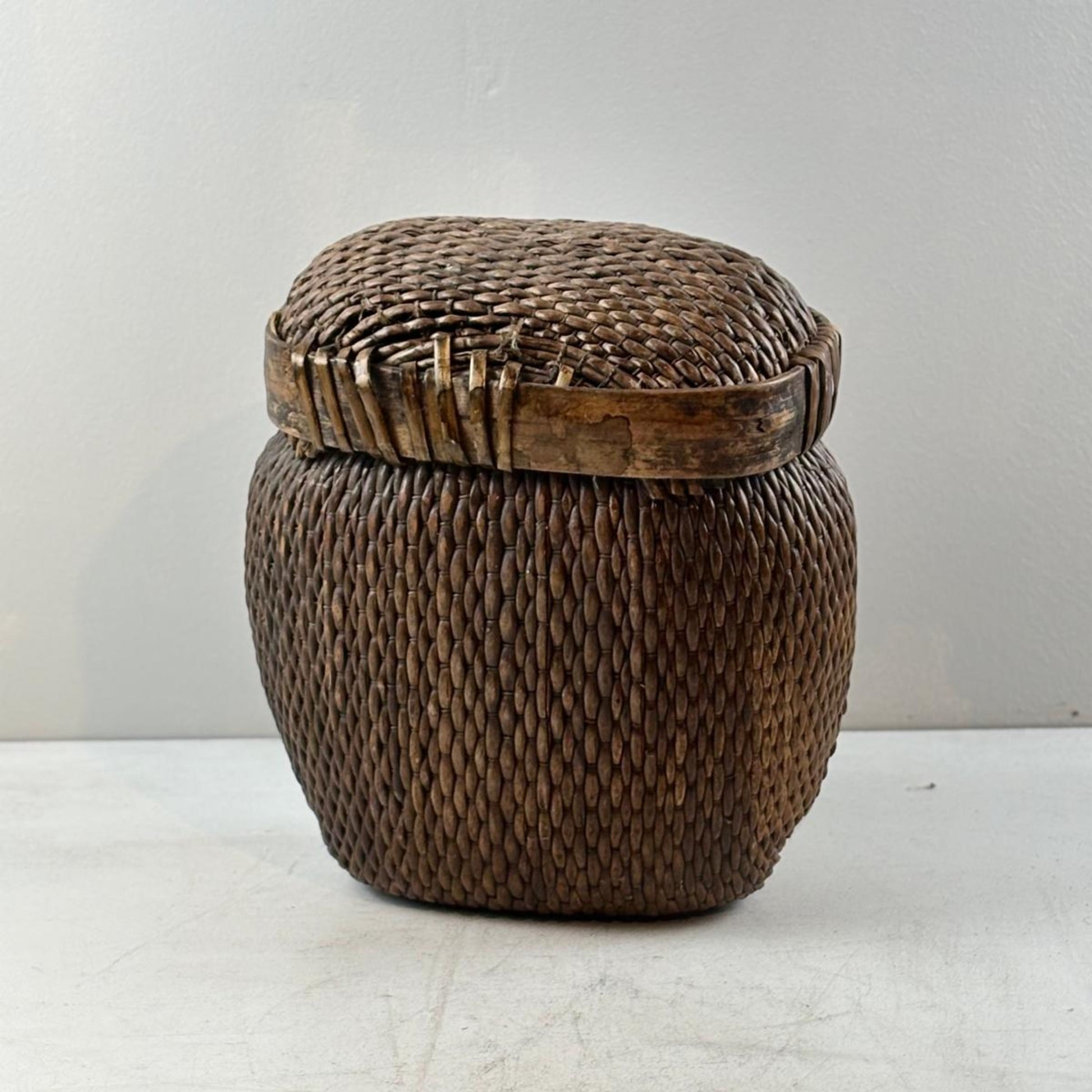 Antique Chinese Wicker & Wood Fish Basket - Shanxi, China