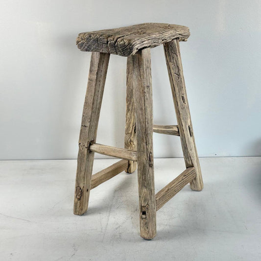 Antique Chinese Milking Stool  Handmade Elmwood Large