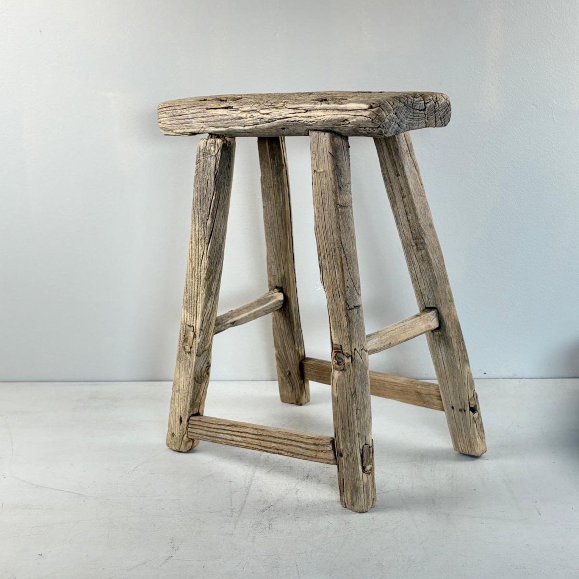Antique Chinese Milking Stool  Handmade Elmwood Large