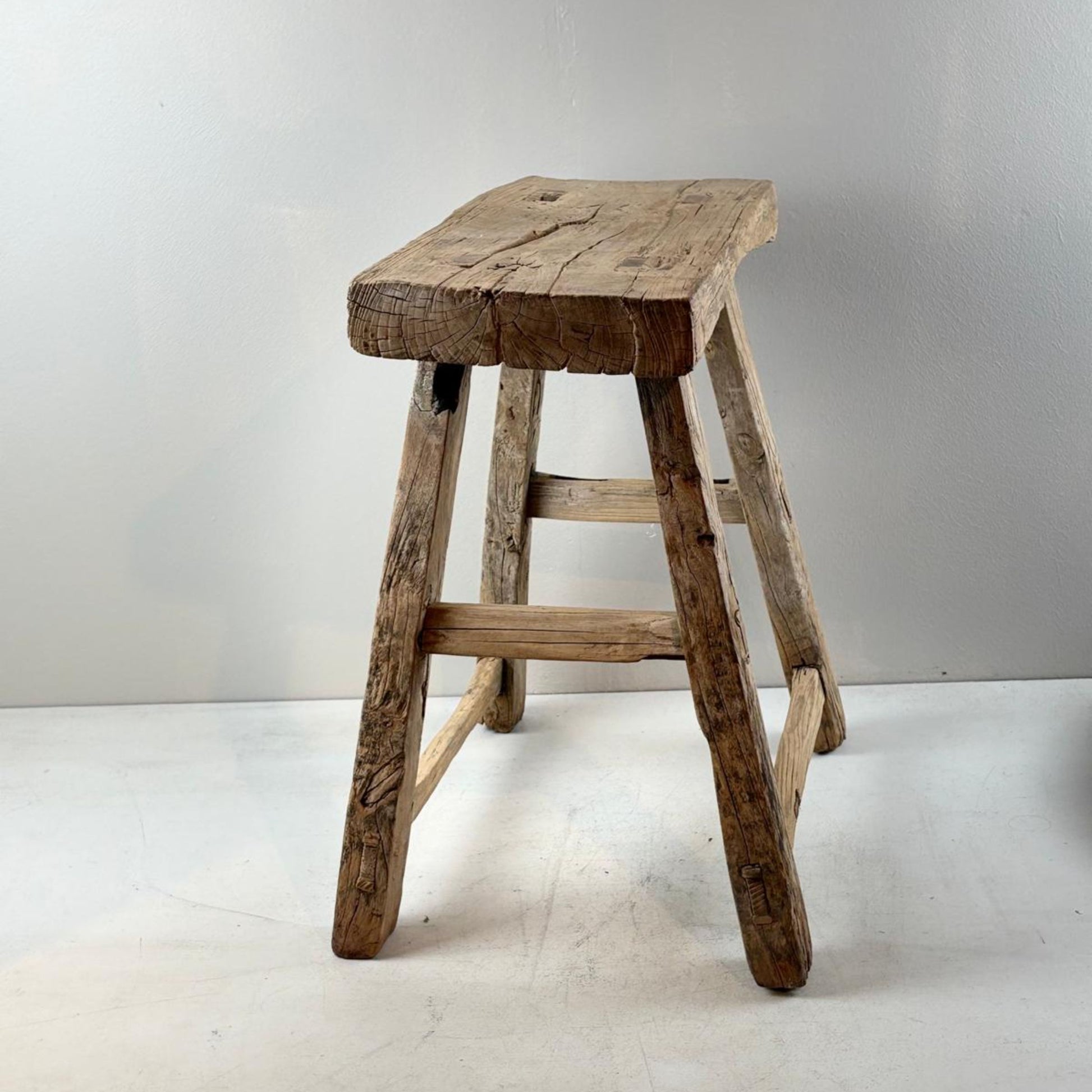 Antique Chinese Milking Stool  Handmade Elmwood Large