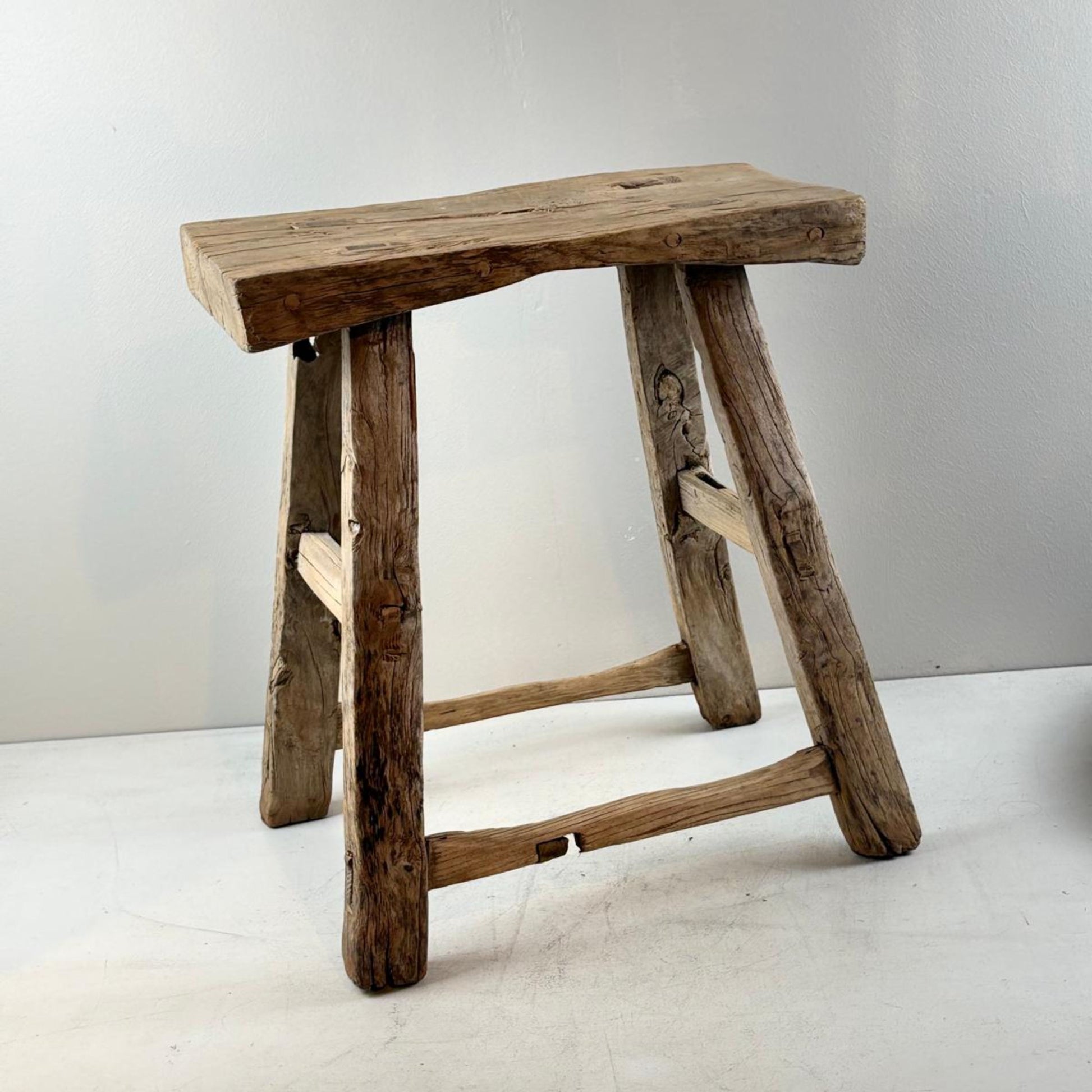 Antique Chinese Milking Stool  Handmade Elmwood Large