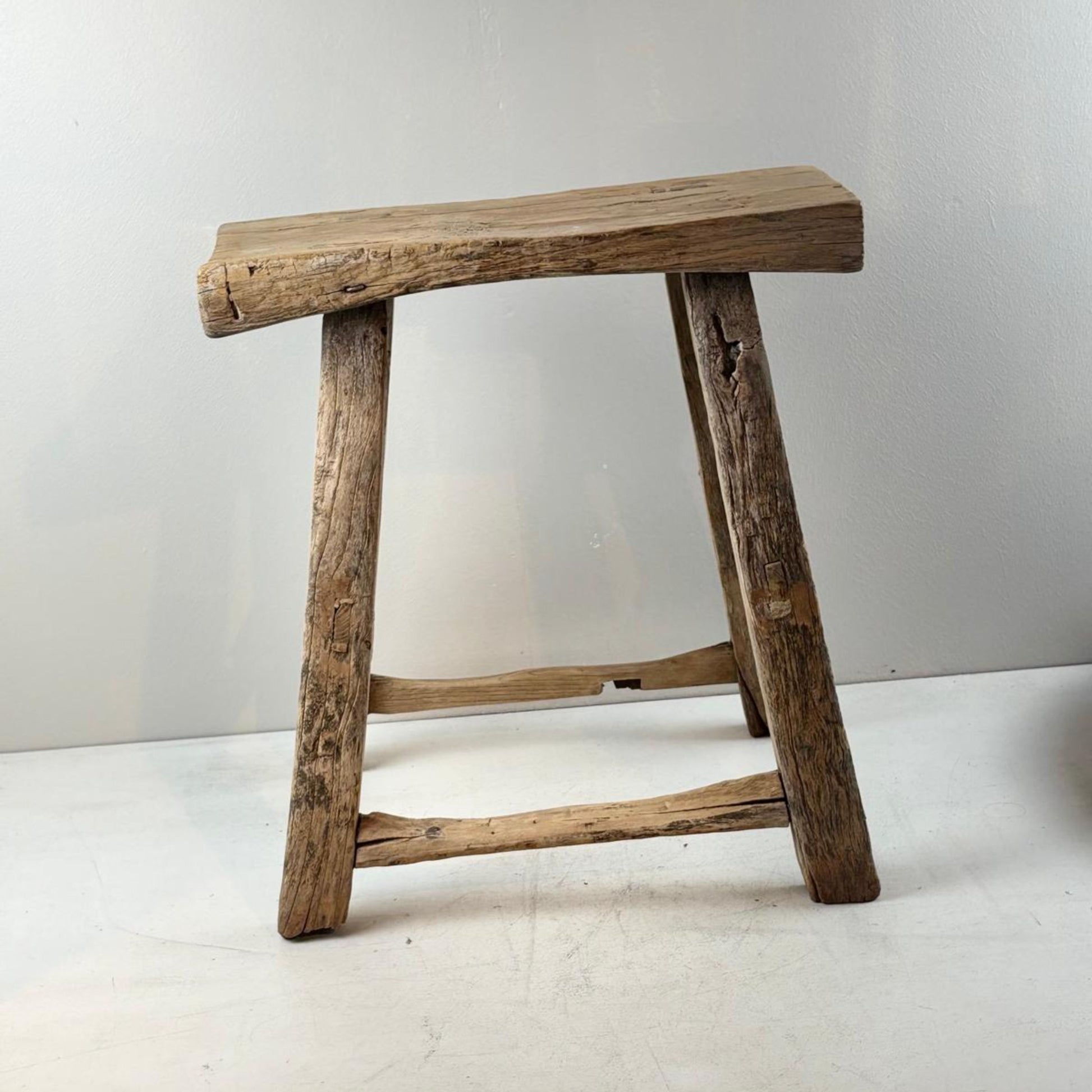 Antique Chinese Milking Stool  Handmade Elmwood Large