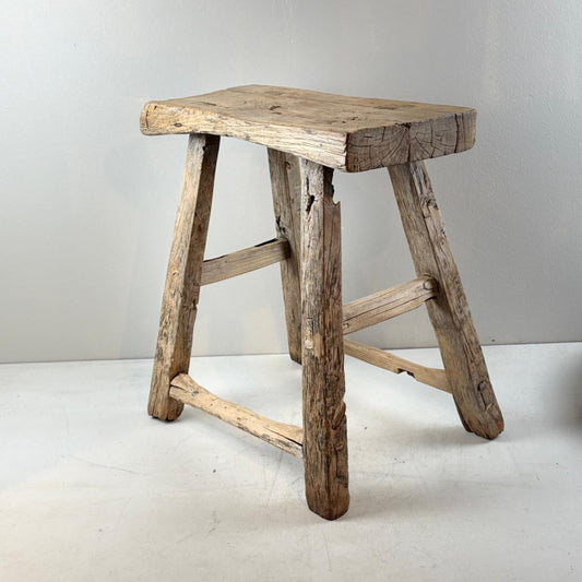 Antique Chinese Milking Stool  Handmade Elmwood Large