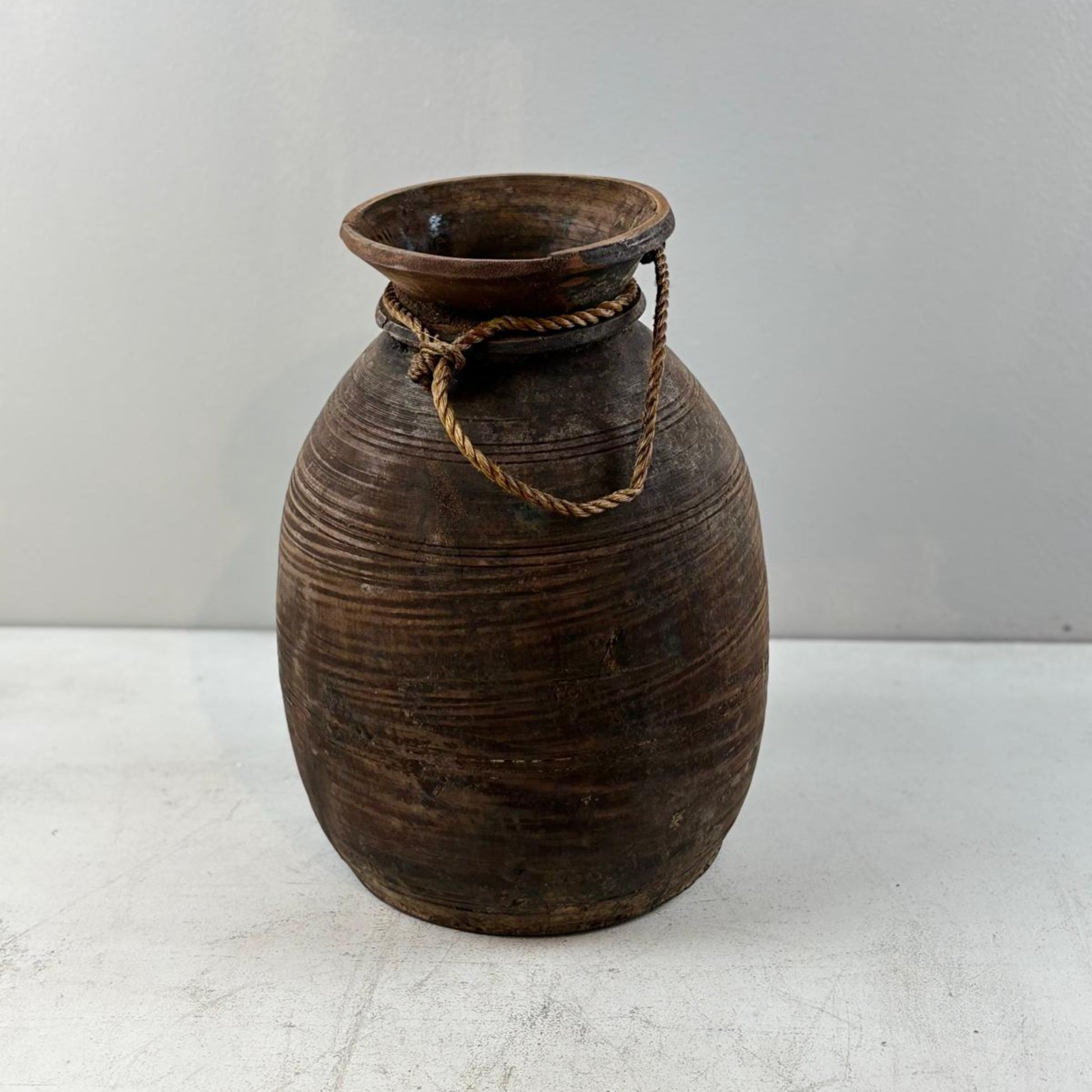 Antique Wooden Himachal Pot  - Rope Detail