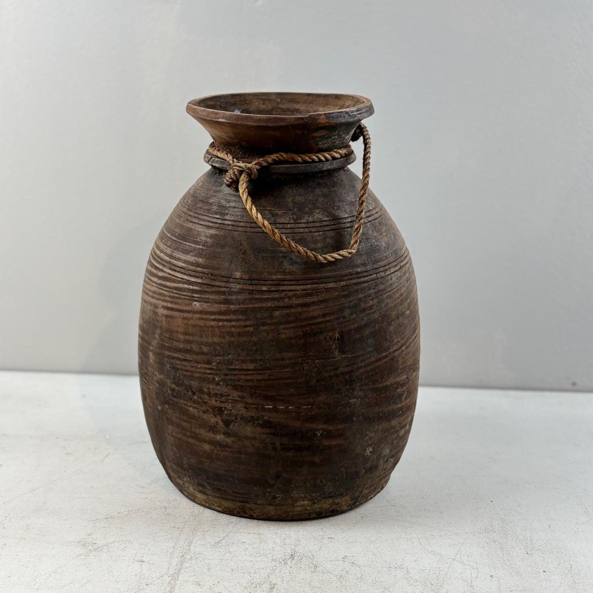 Antique Wooden Himachal Pot  - Rope Detail