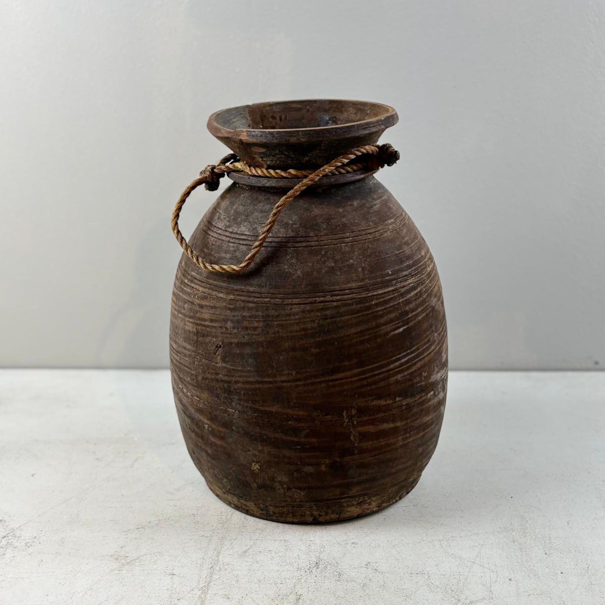 Antique Wooden Himachal Pot  - Rope Detail