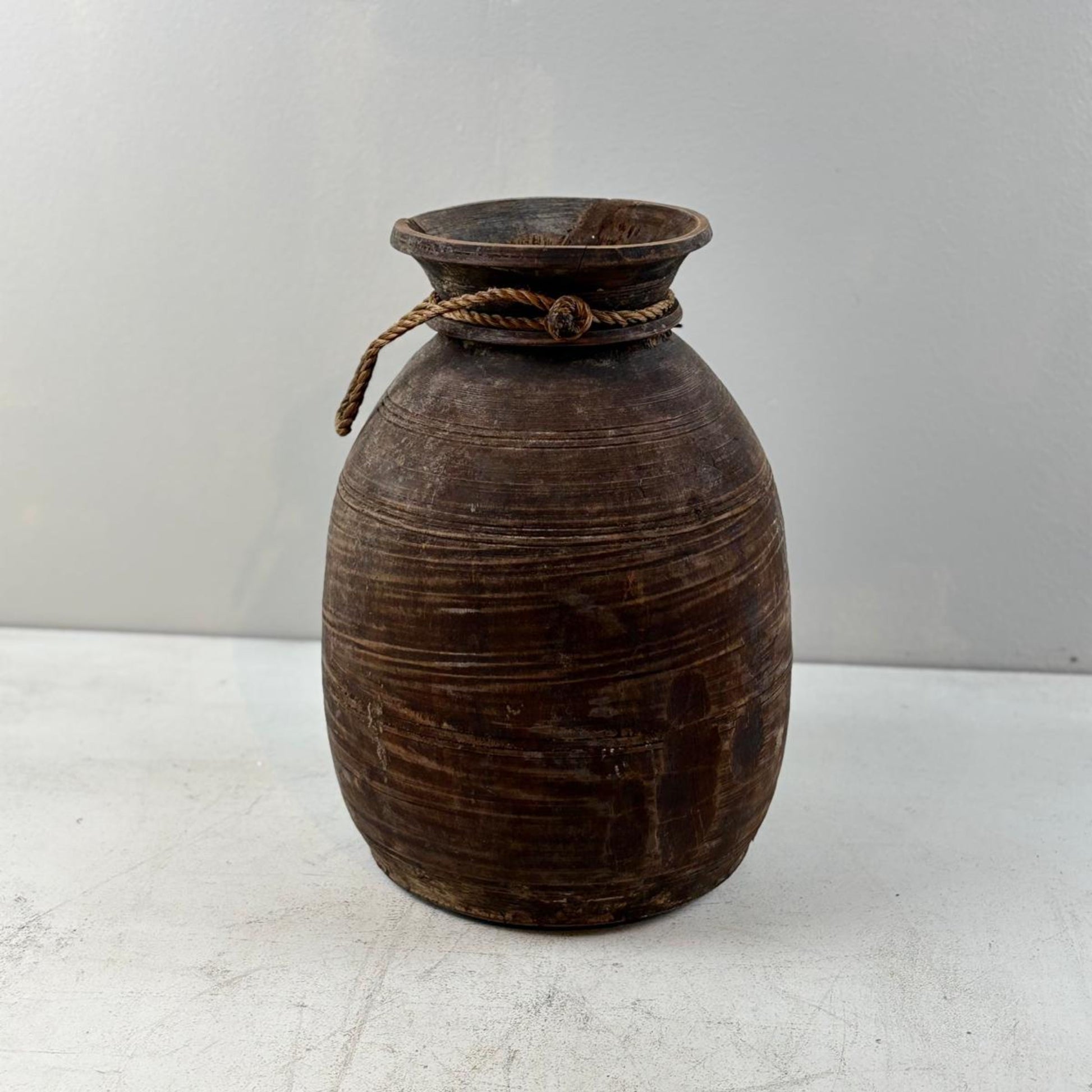 Antique Wooden Himachal Pot  - Rope Detail