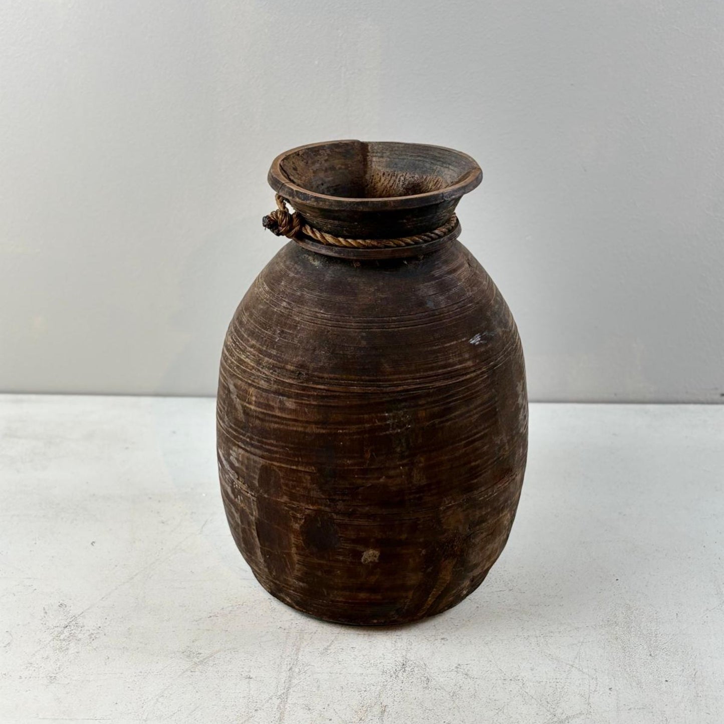 Antique Wooden Himachal Pot  - Rope Detail