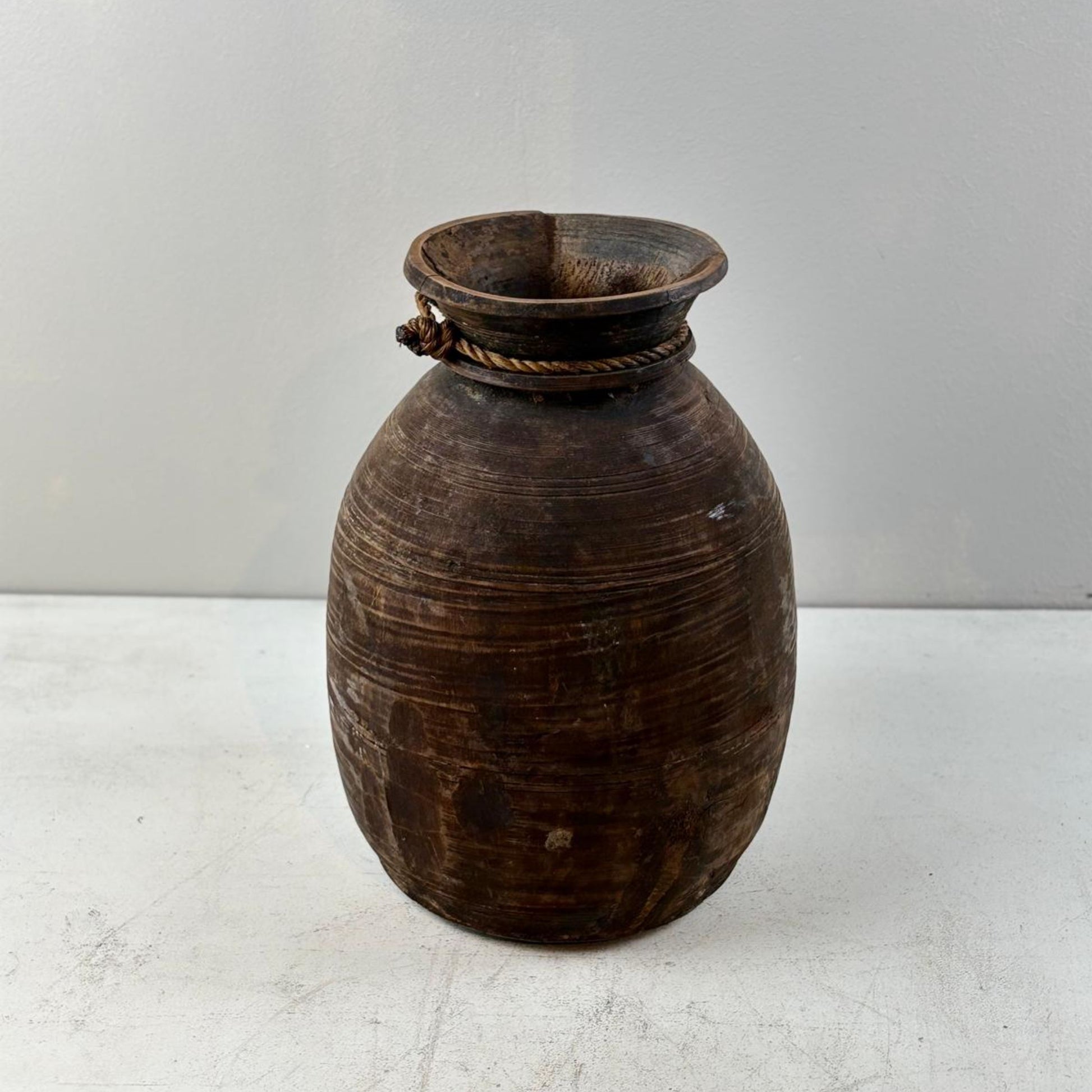 Antique Wooden Himachal Pot  - Rope Detail