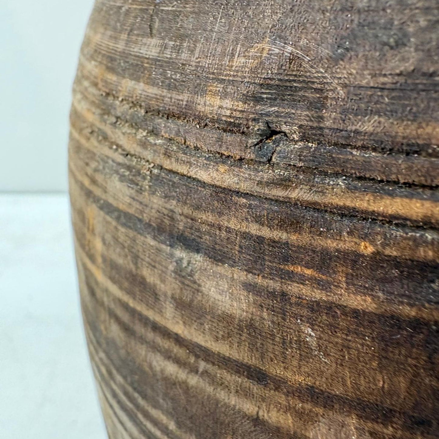 Antique Wooden Himachal Pot  - Rope Detail