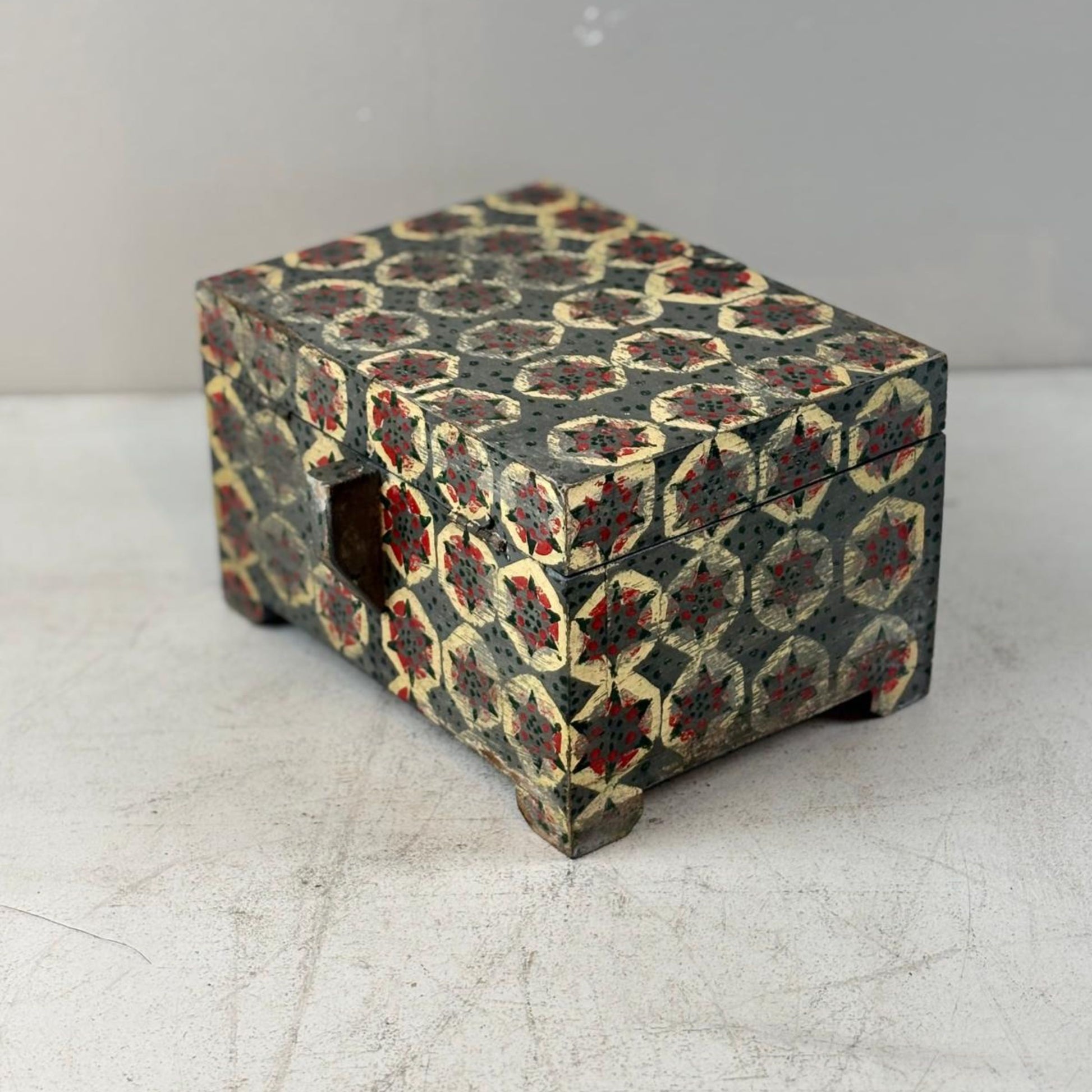 Vintage Lidded Wooden Box from India