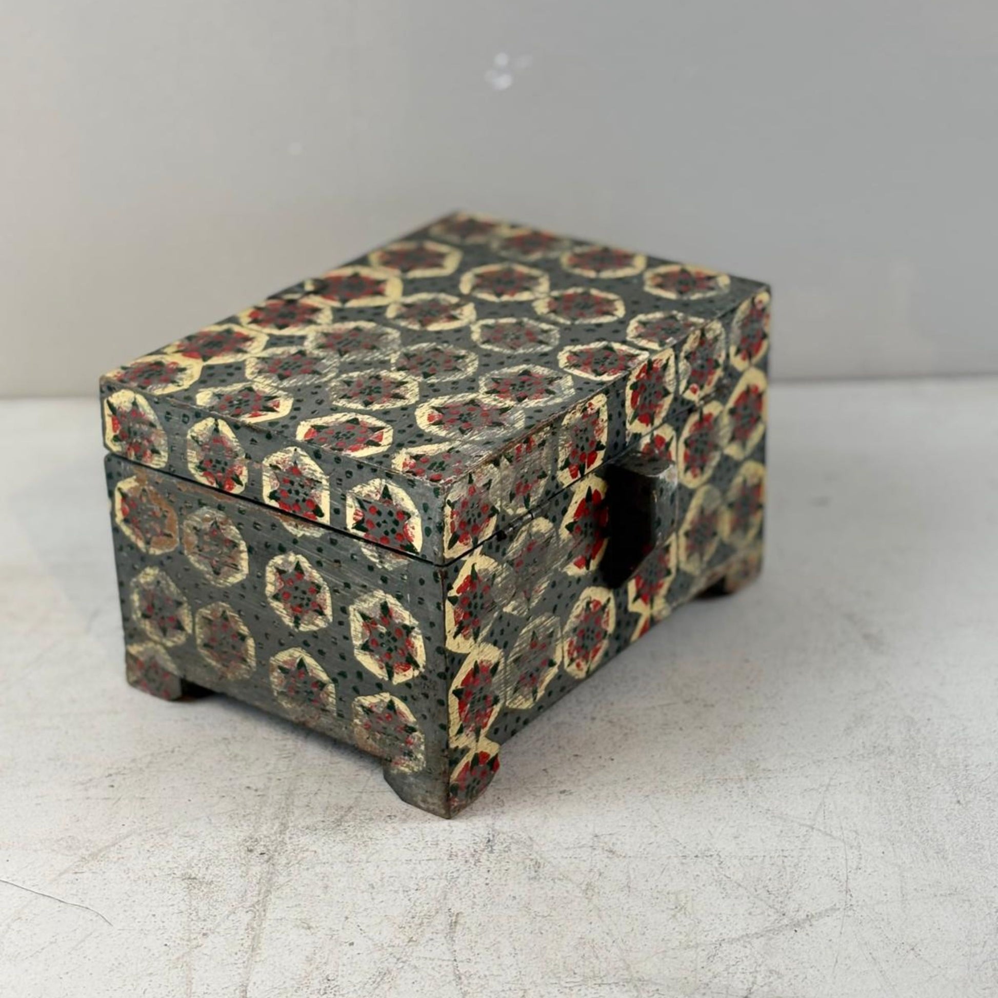 Vintage Lidded Wooden Box from India