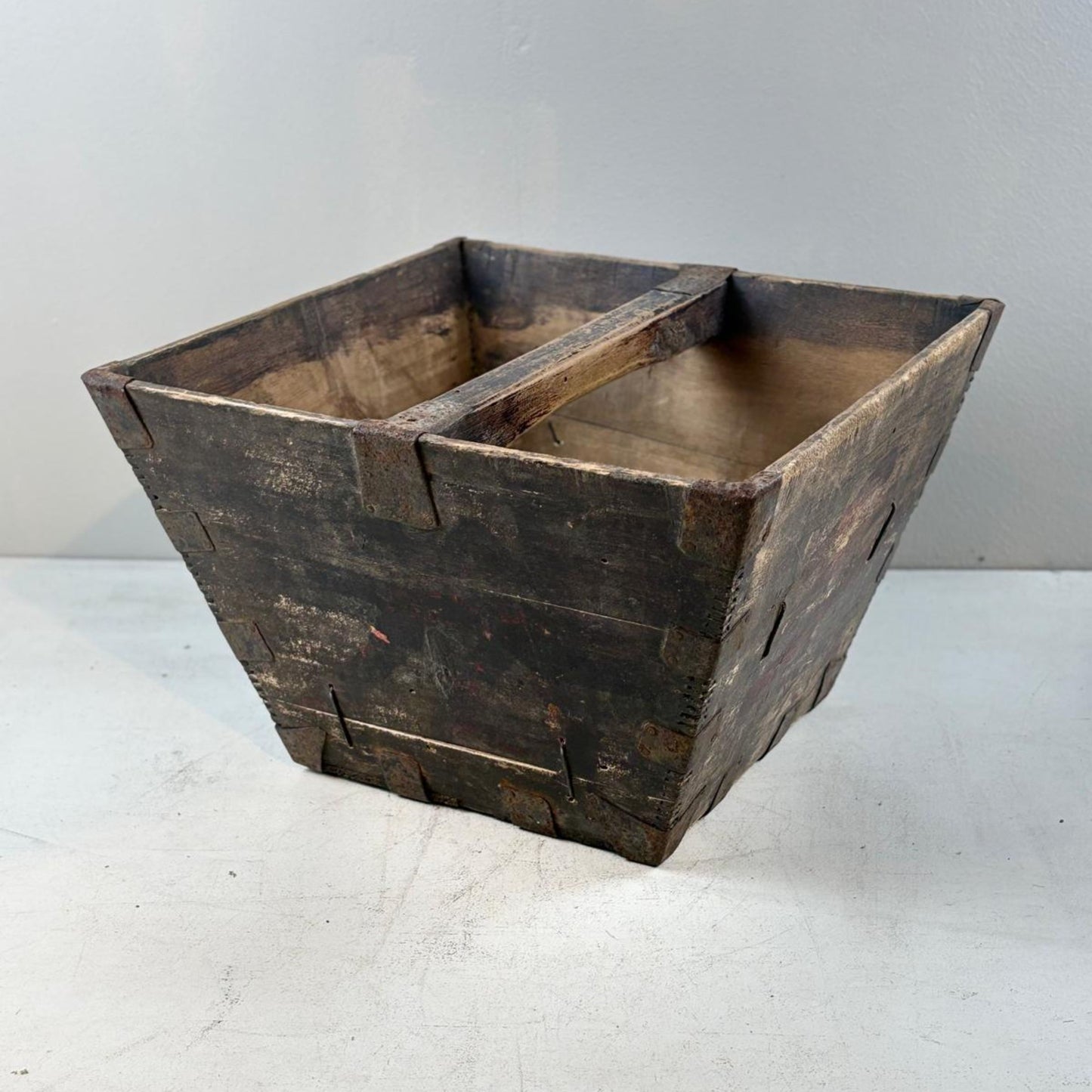 Vintage Chinese Wooden Rice Basket Box with Handle - Guangdong Province, China