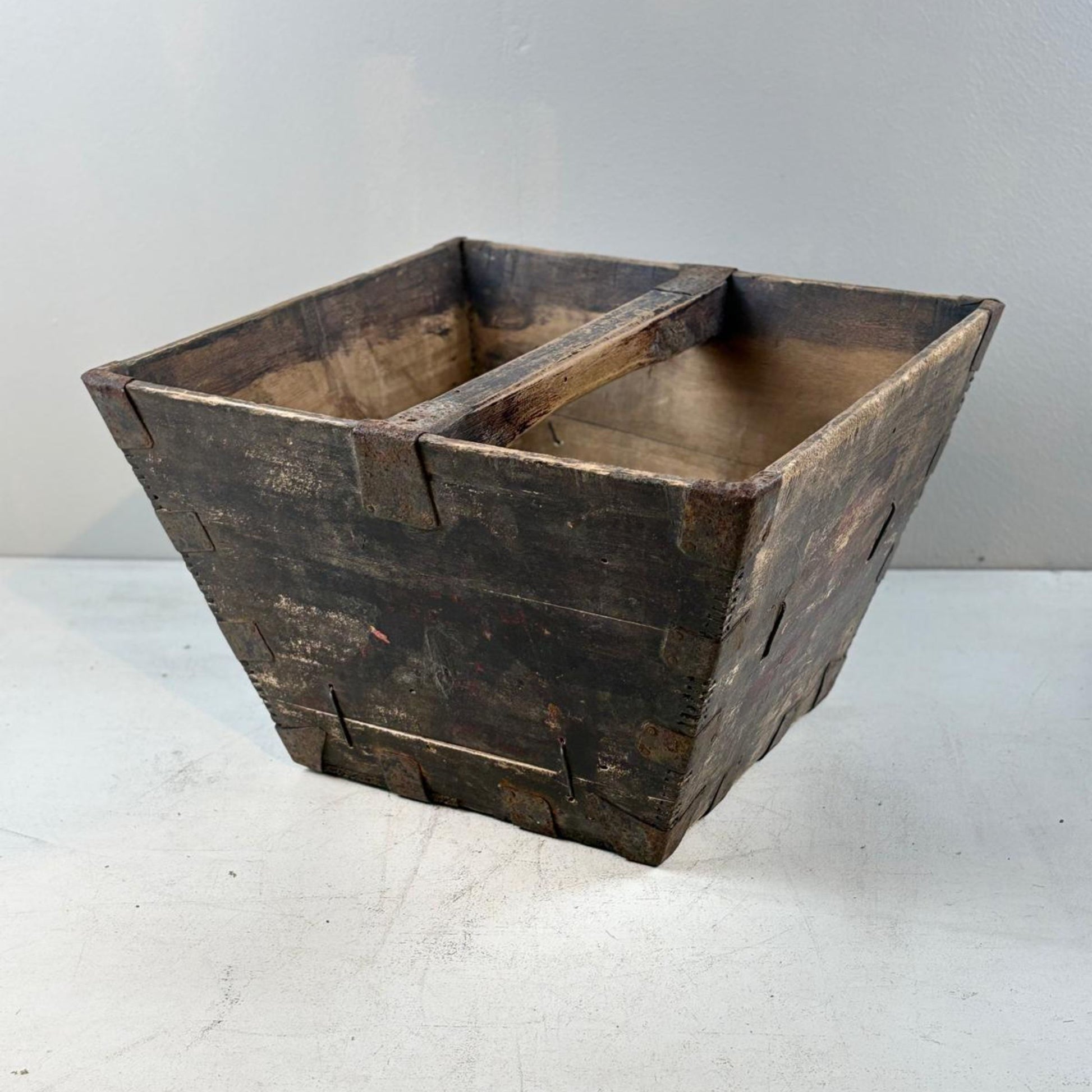 Vintage Chinese Wooden Rice Basket Box with Handle - Guangdong Province, China