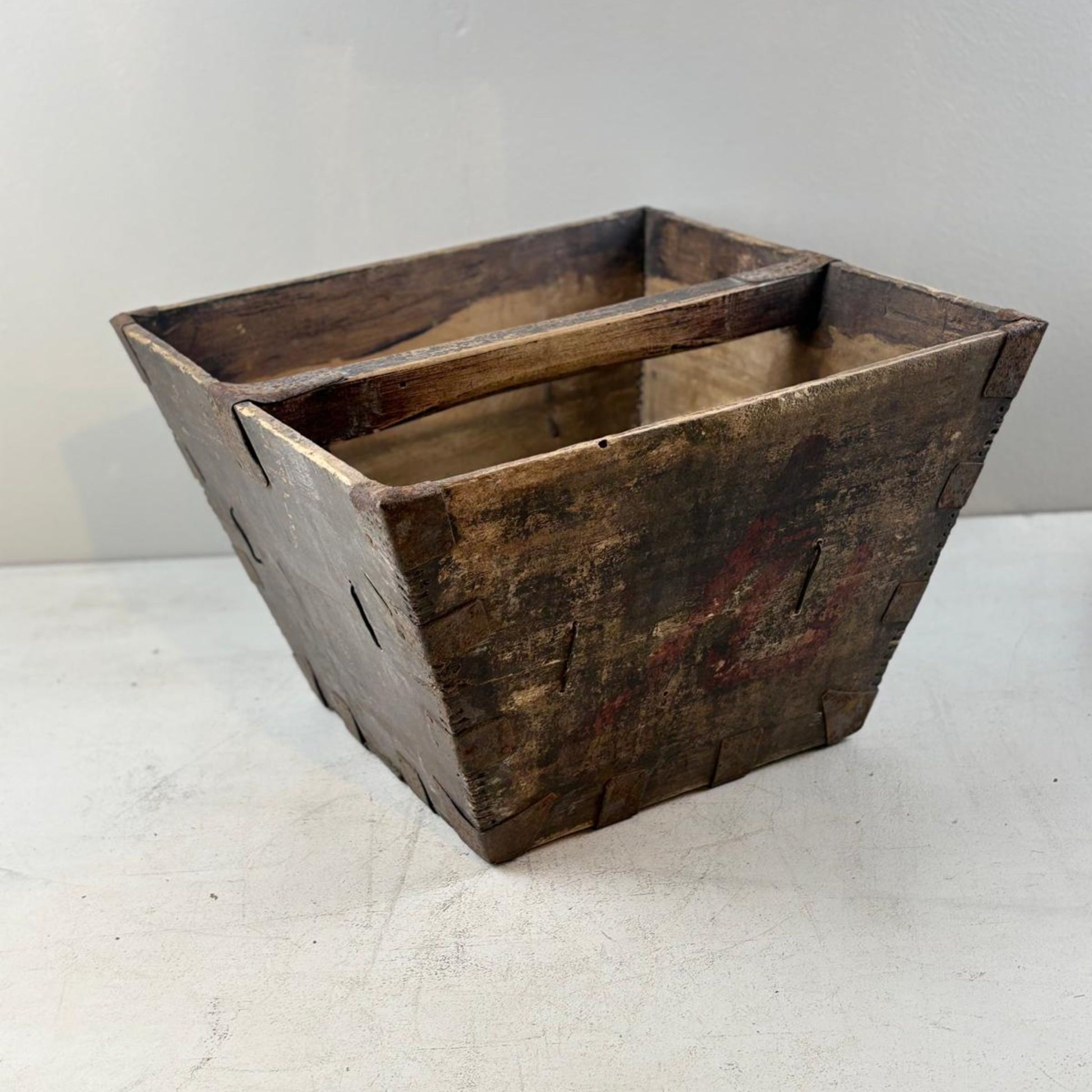 Vintage Chinese Wooden Rice Basket Box with Handle - Guangdong Province, China