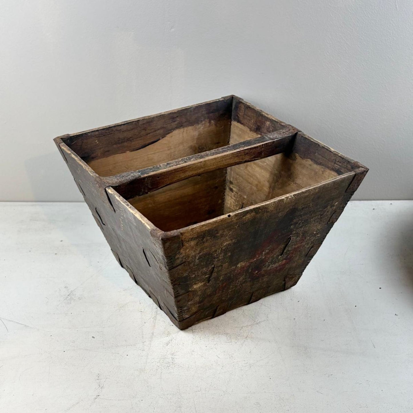 Vintage Chinese Wooden Rice Basket Box with Handle - Guangdong Province, China