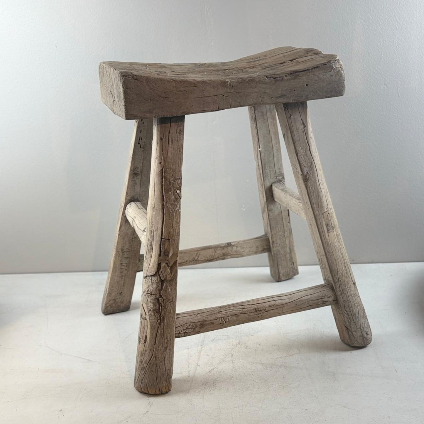 Antique Chinese Milking Stool  Handmade Elmwood Large