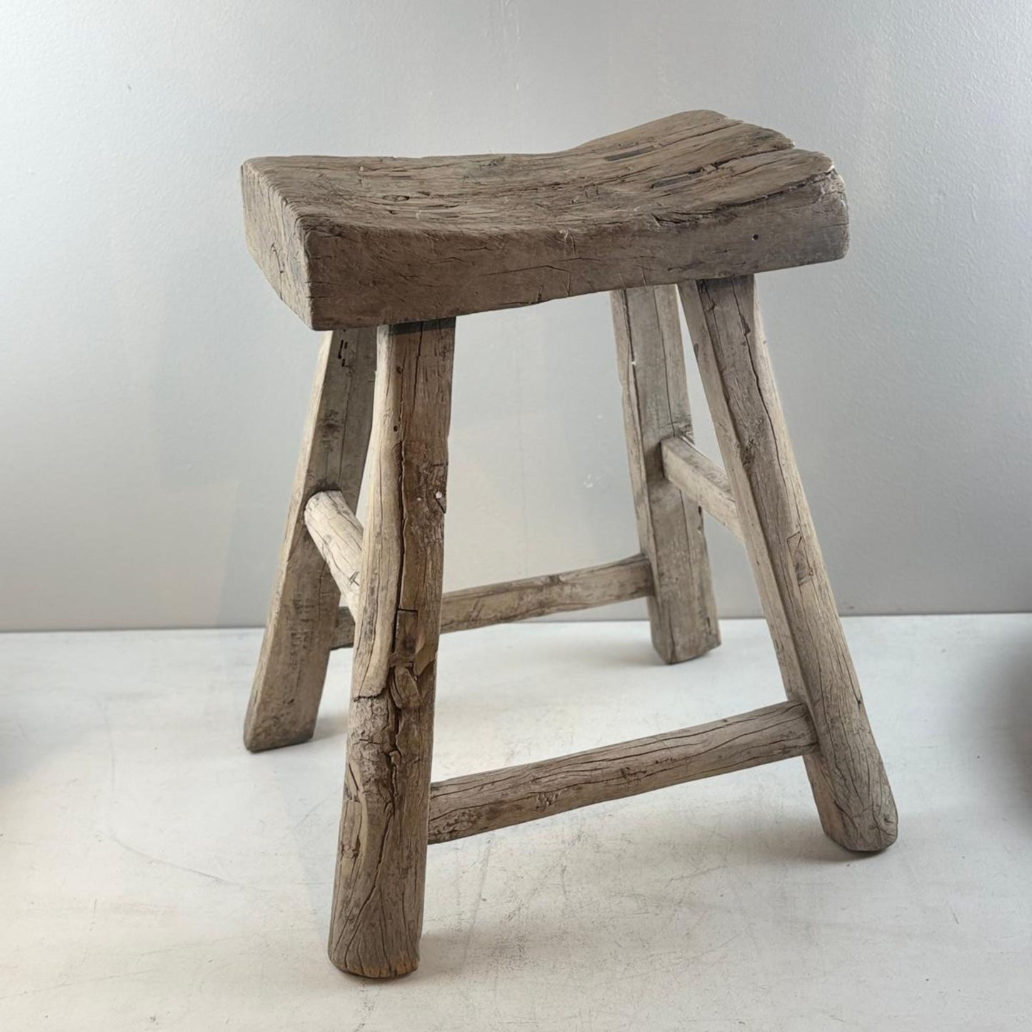 Antique Chinese Milking Stool  Handmade Elmwood Large