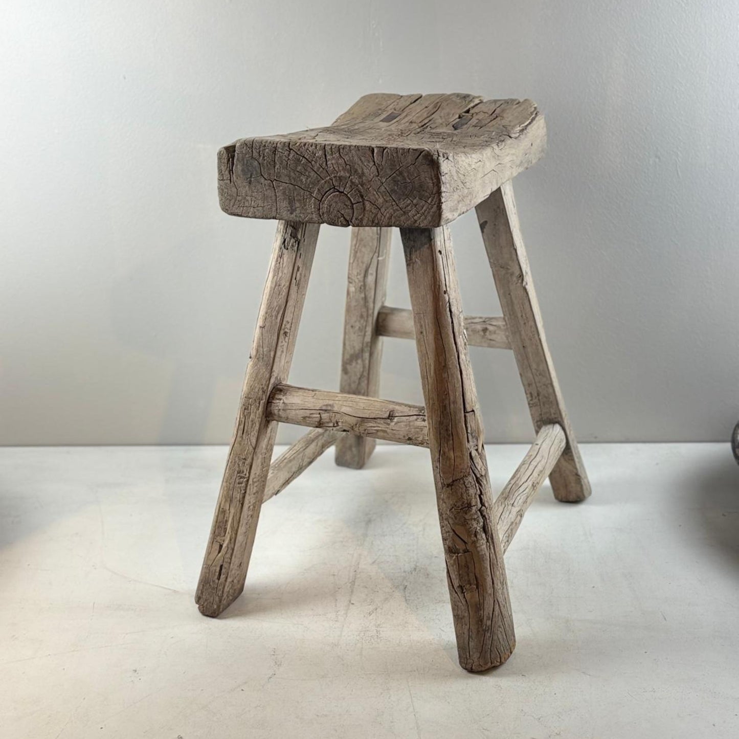 Antique Chinese Milking Stool  Handmade Elmwood Large