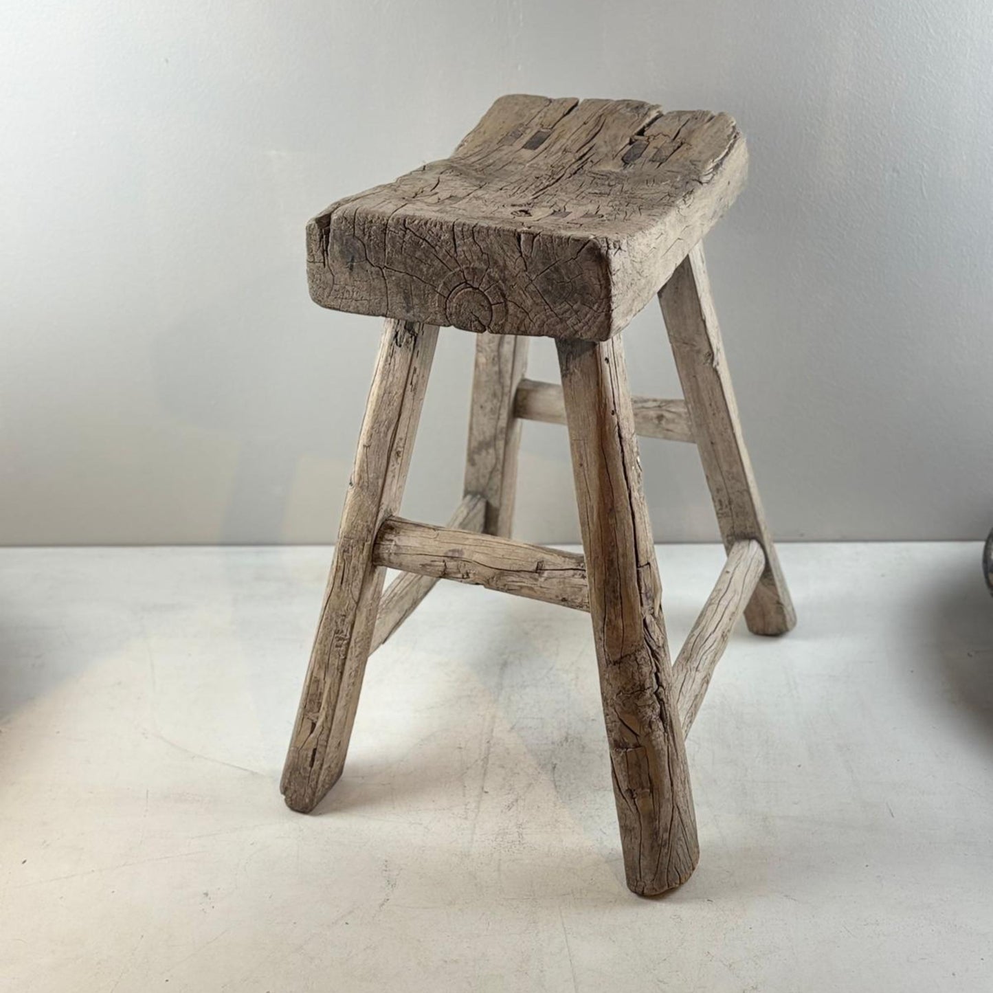 Antique Chinese Milking Stool  Handmade Elmwood Large