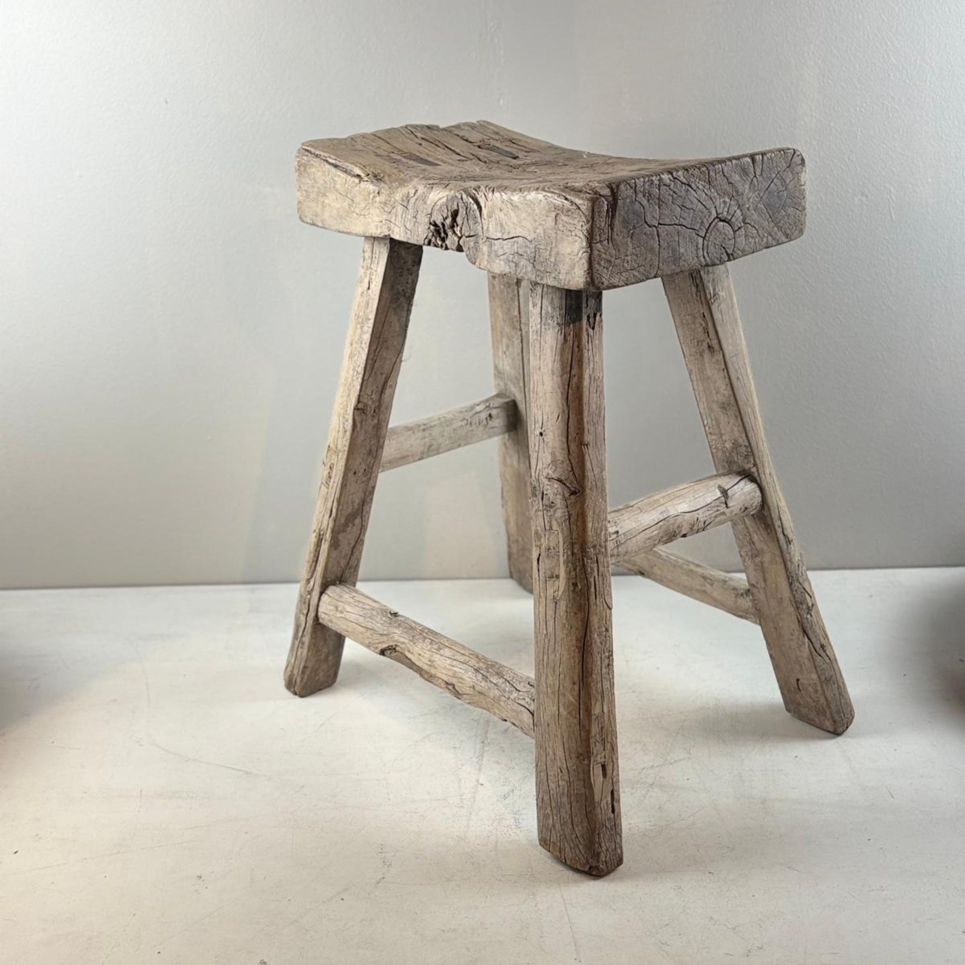 Antique Chinese Milking Stool  Handmade Elmwood Large