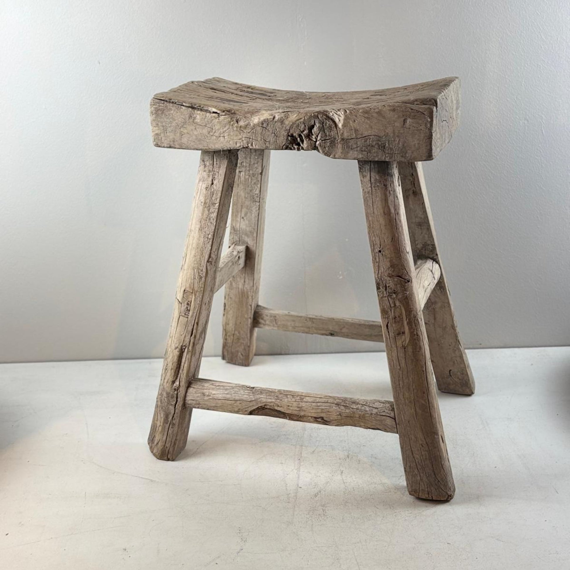 Antique Chinese Milking Stool  Handmade Elmwood Large