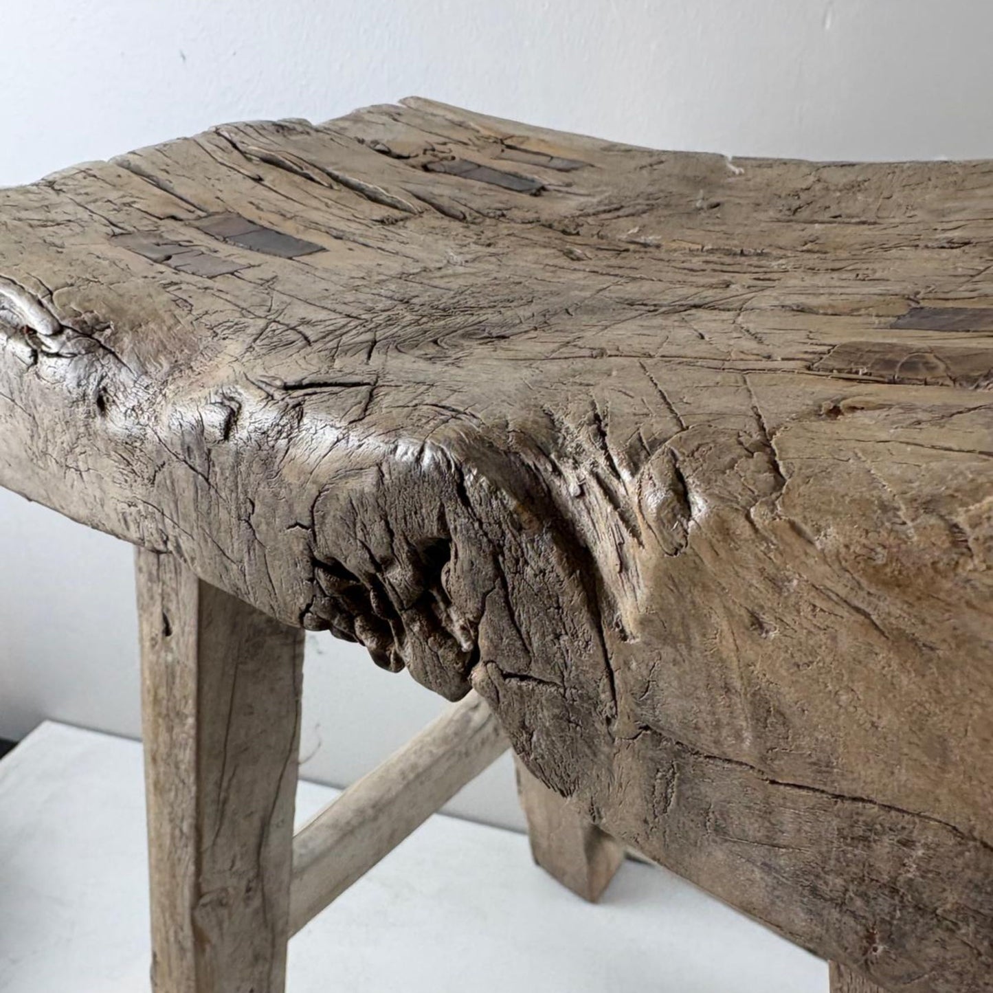 Antique Chinese Milking Stool  Handmade Elmwood Large