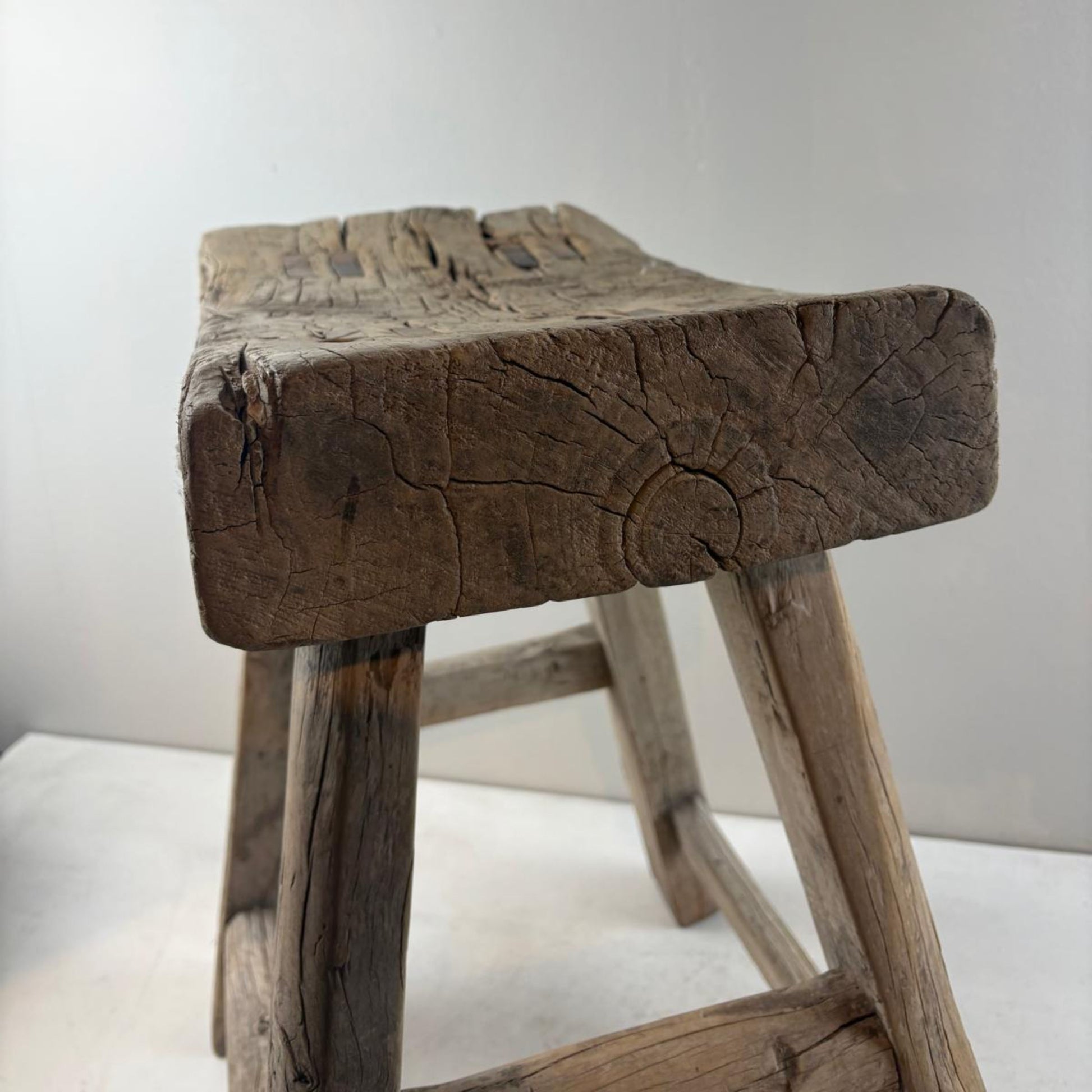 Antique Chinese Milking Stool  Handmade Elmwood Large